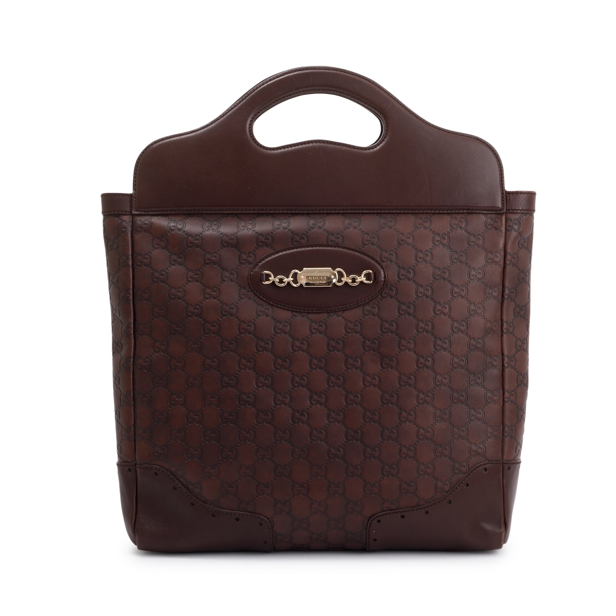 Gucci Burgundy Signature Leather Large Punch Top Handle Tote