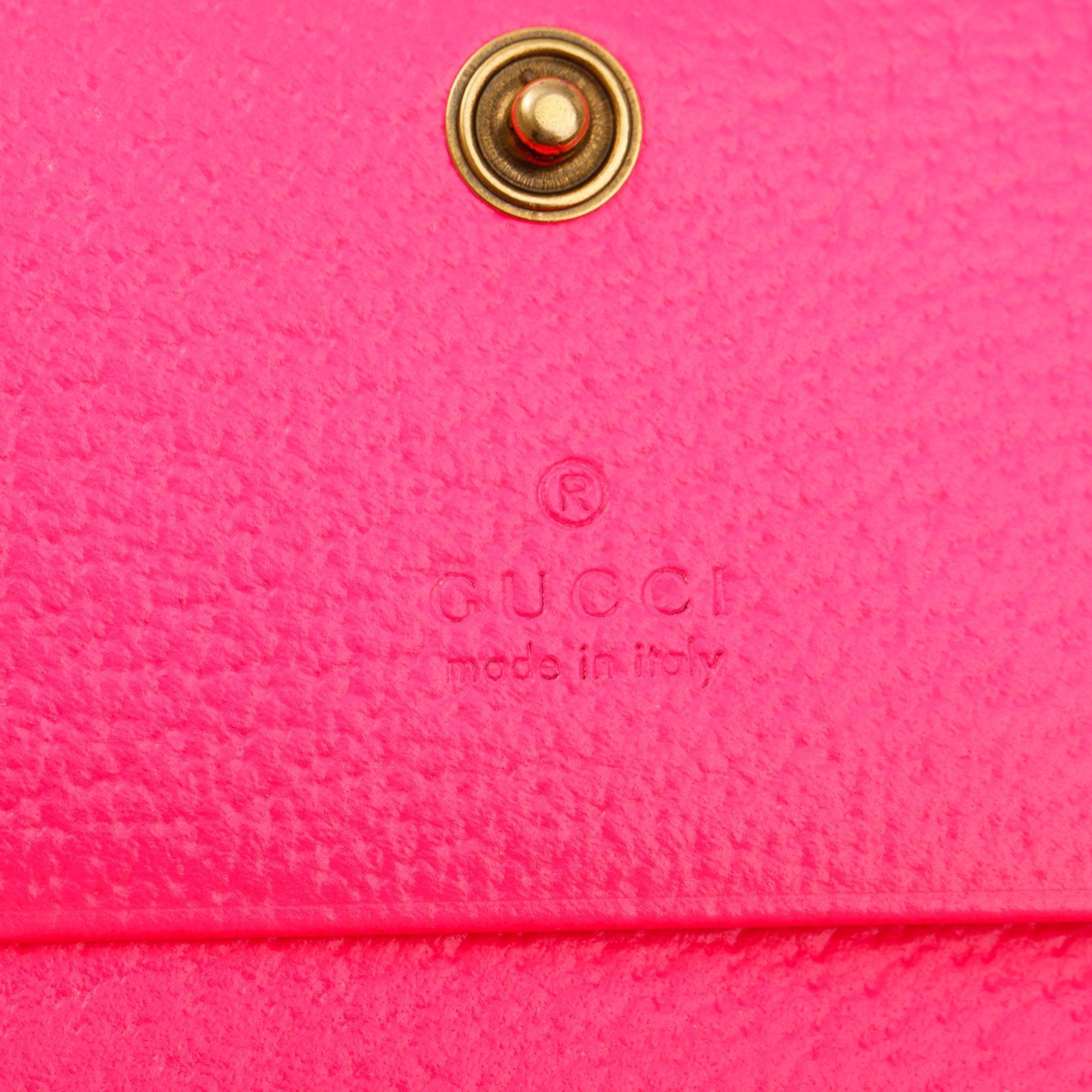 Gucci Calfskin Fuxia Fluo Flora Print Zumi Card Case w/ Box