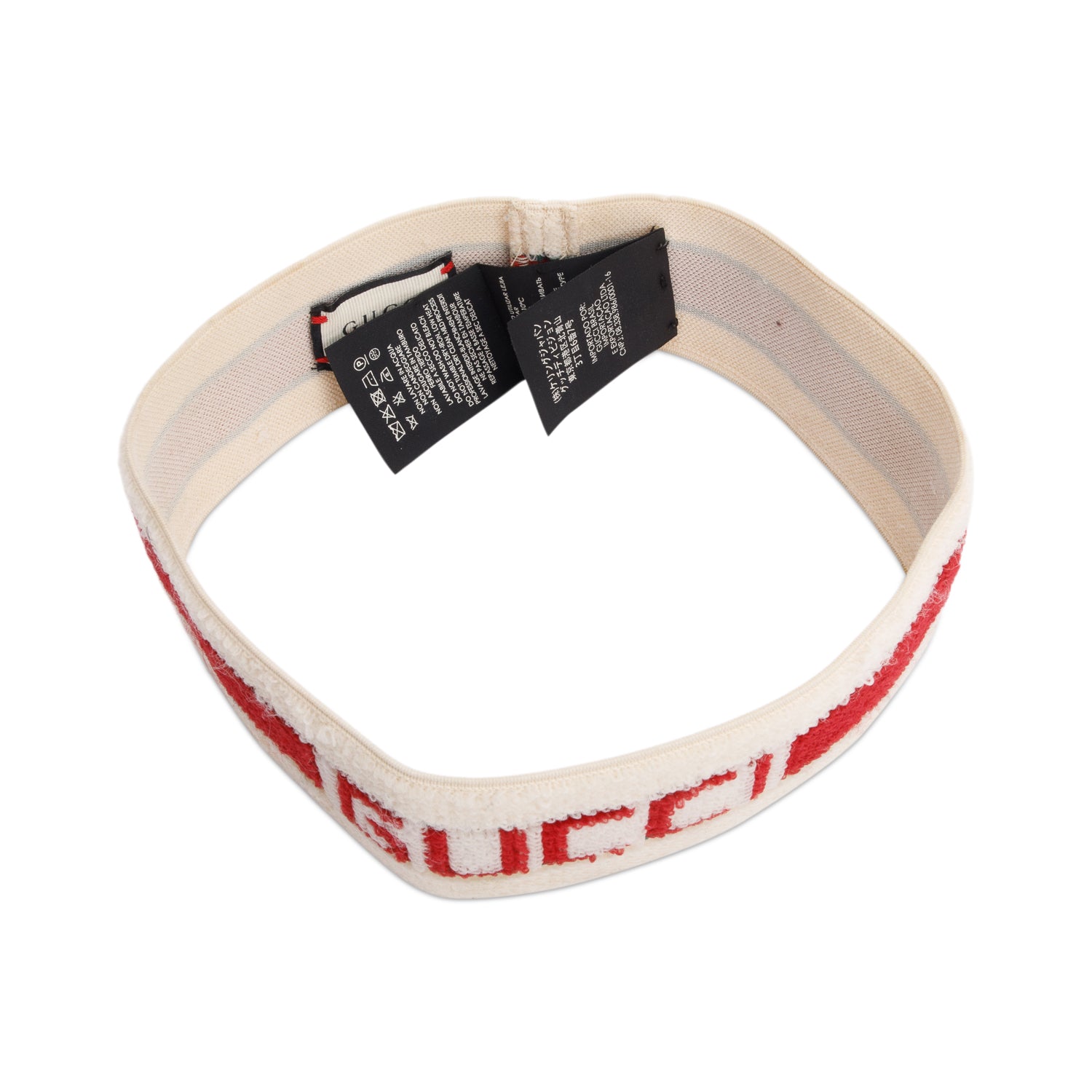Gucci Creme & Red Web Logo Fabric Elastic Headband Size M 57