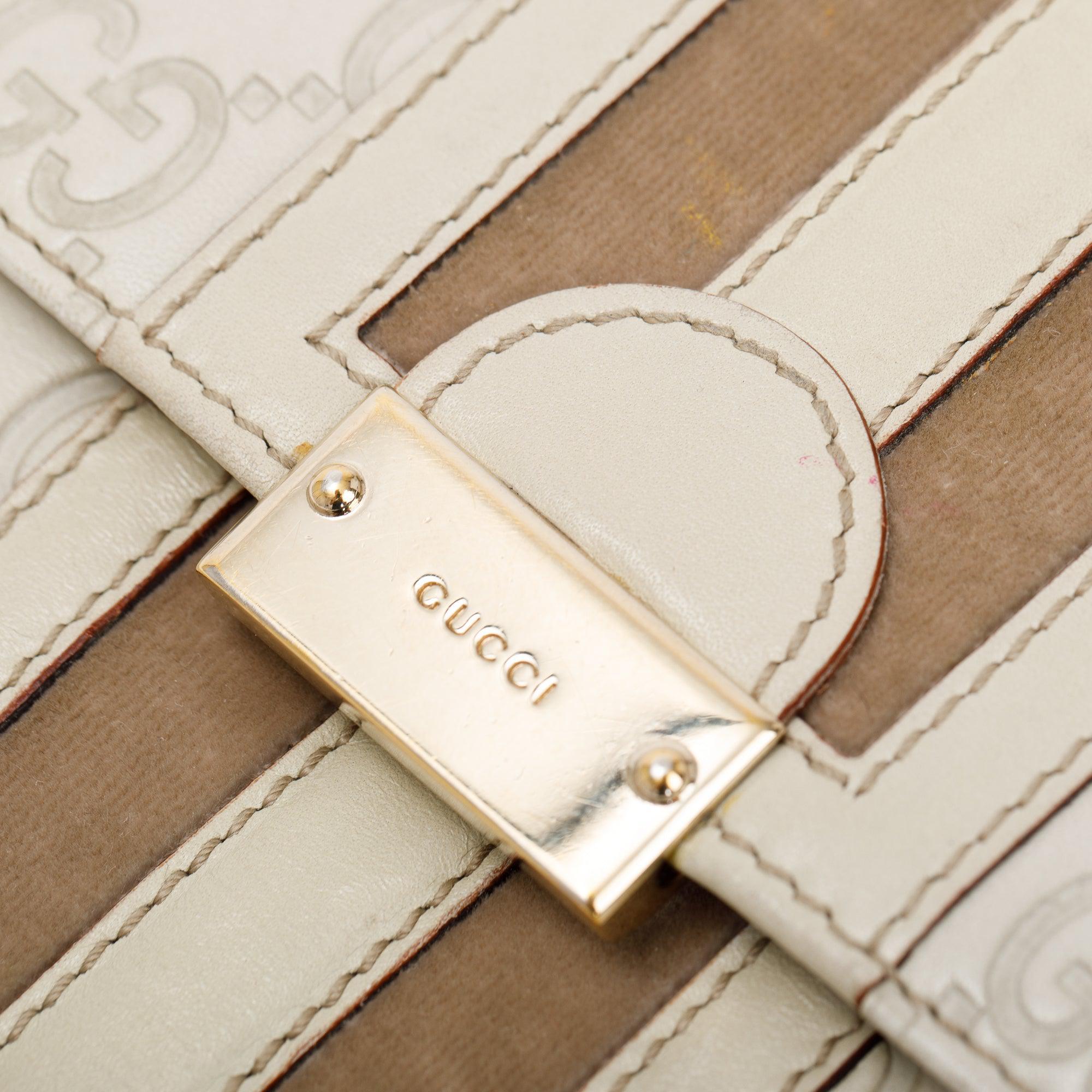Gucci Creme Signature Leather & Suede Flap Wallet