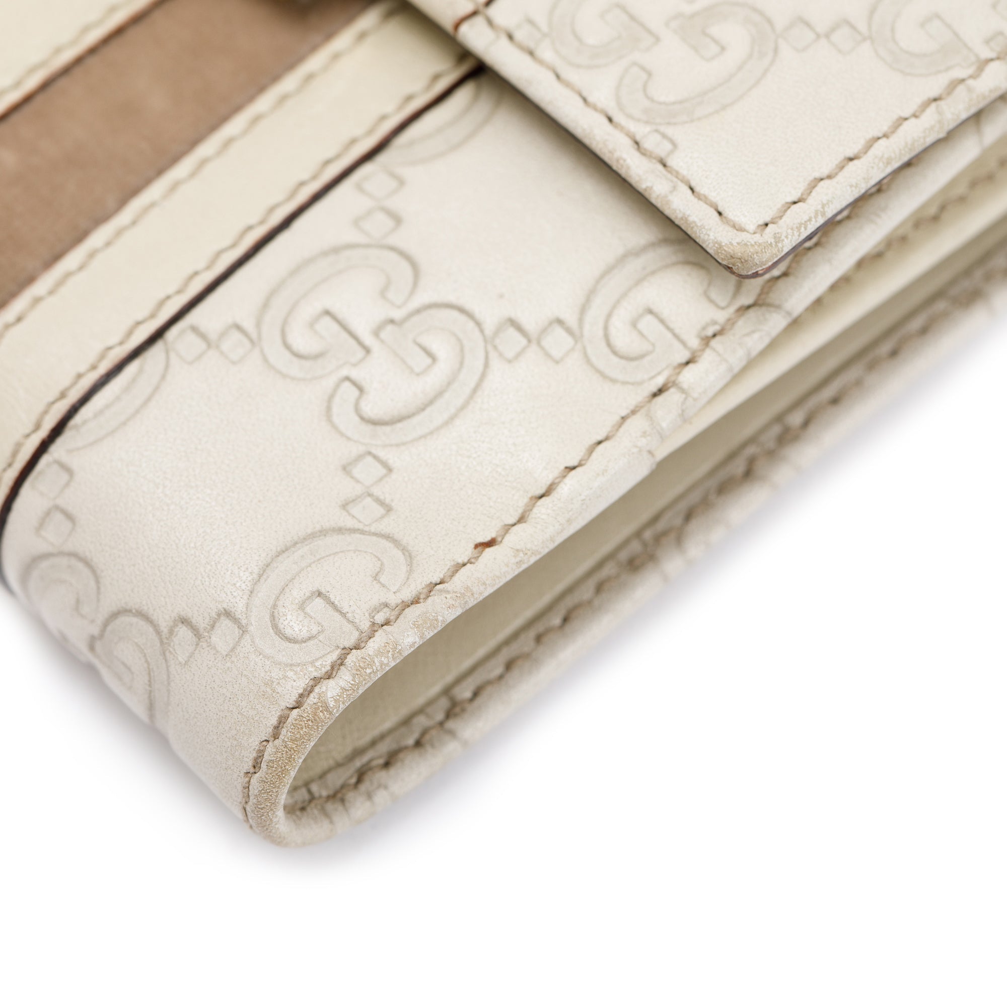 Gucci Creme Signature Leather & Suede Flap Wallet
