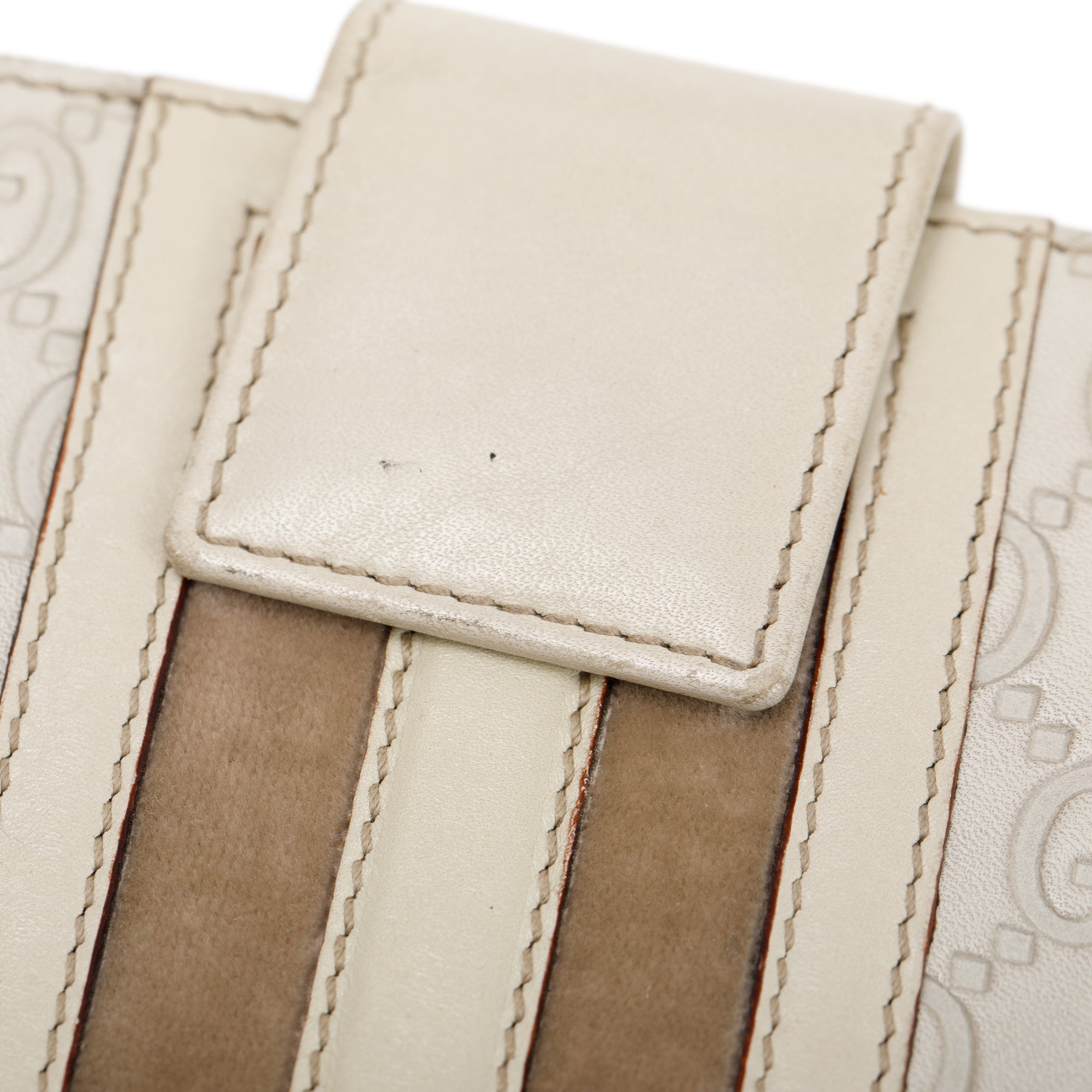 Gucci Creme Signature Leather & Suede Flap Wallet