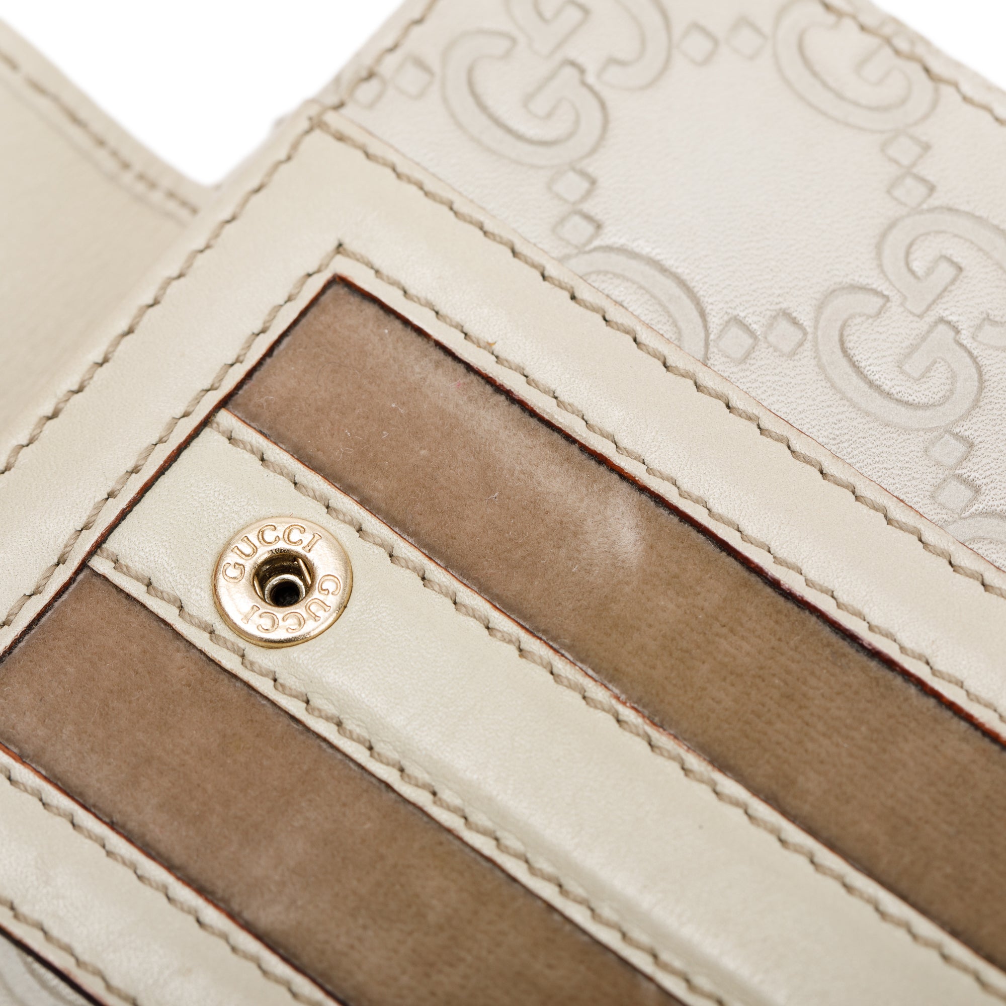 Gucci Creme Signature Leather & Suede Flap Wallet