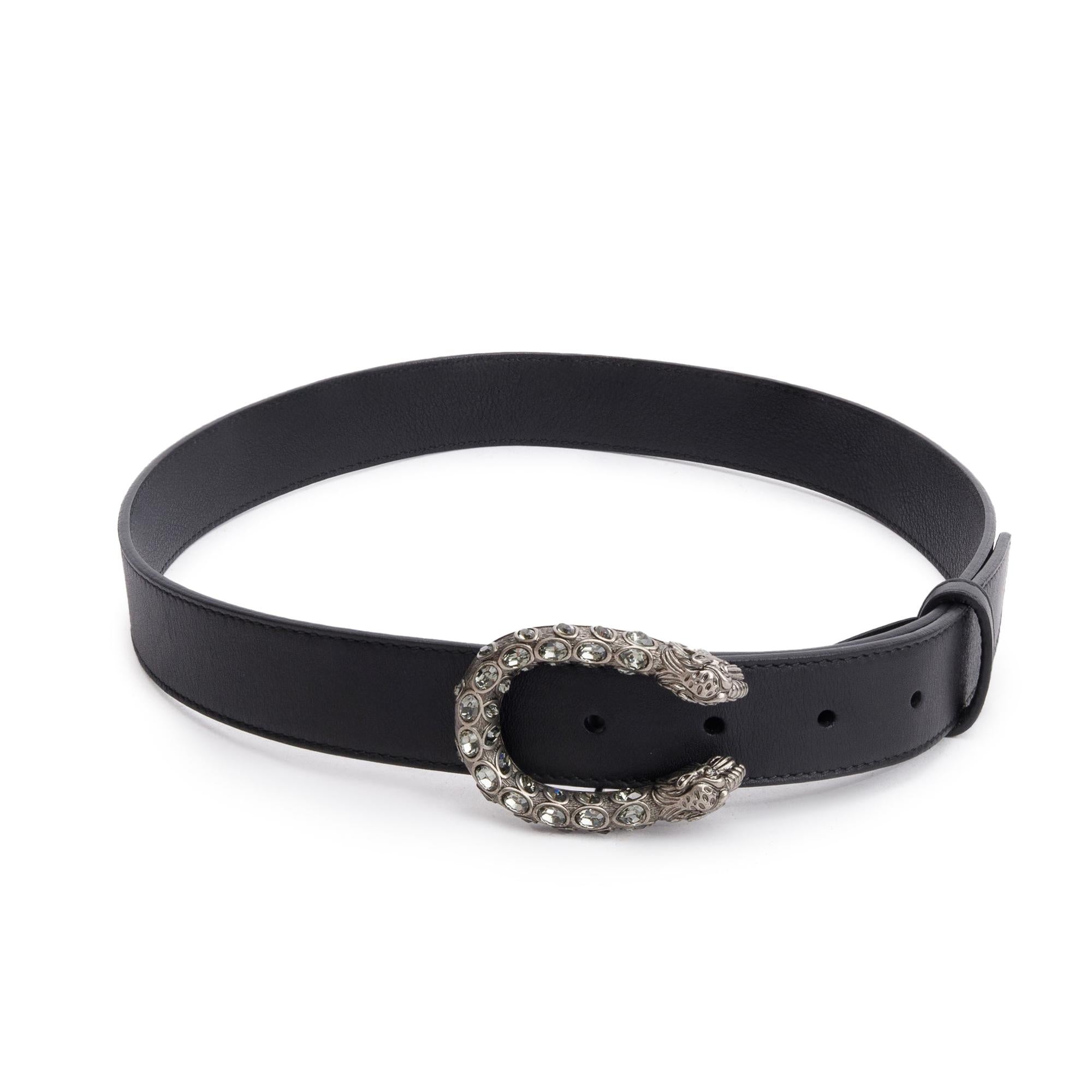 Gucci Crystal Dionysus Accent Black Leather 30 MM Belt, 75 30