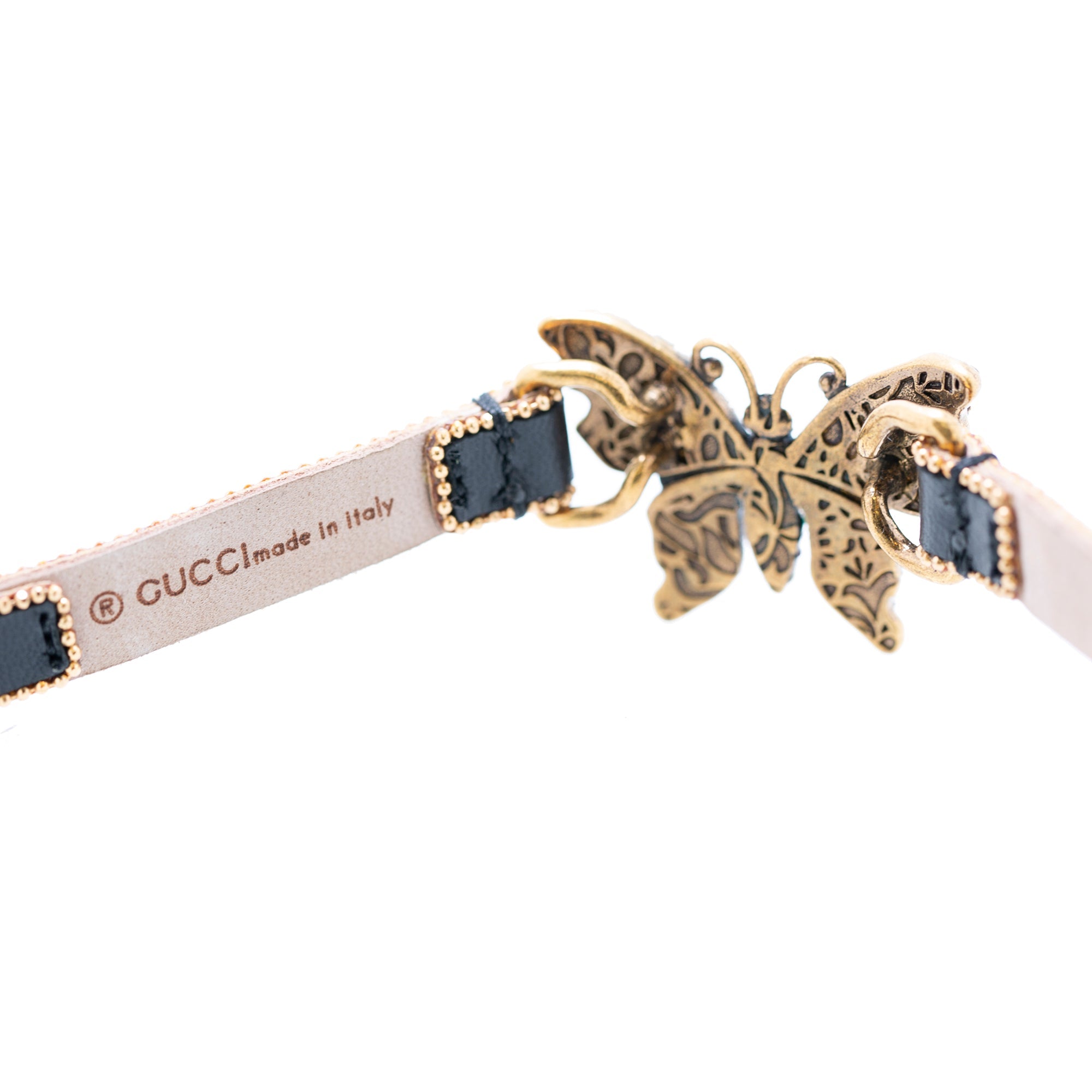 Gucci Crystal Studded Butterfly Wrap Leather Bracelet