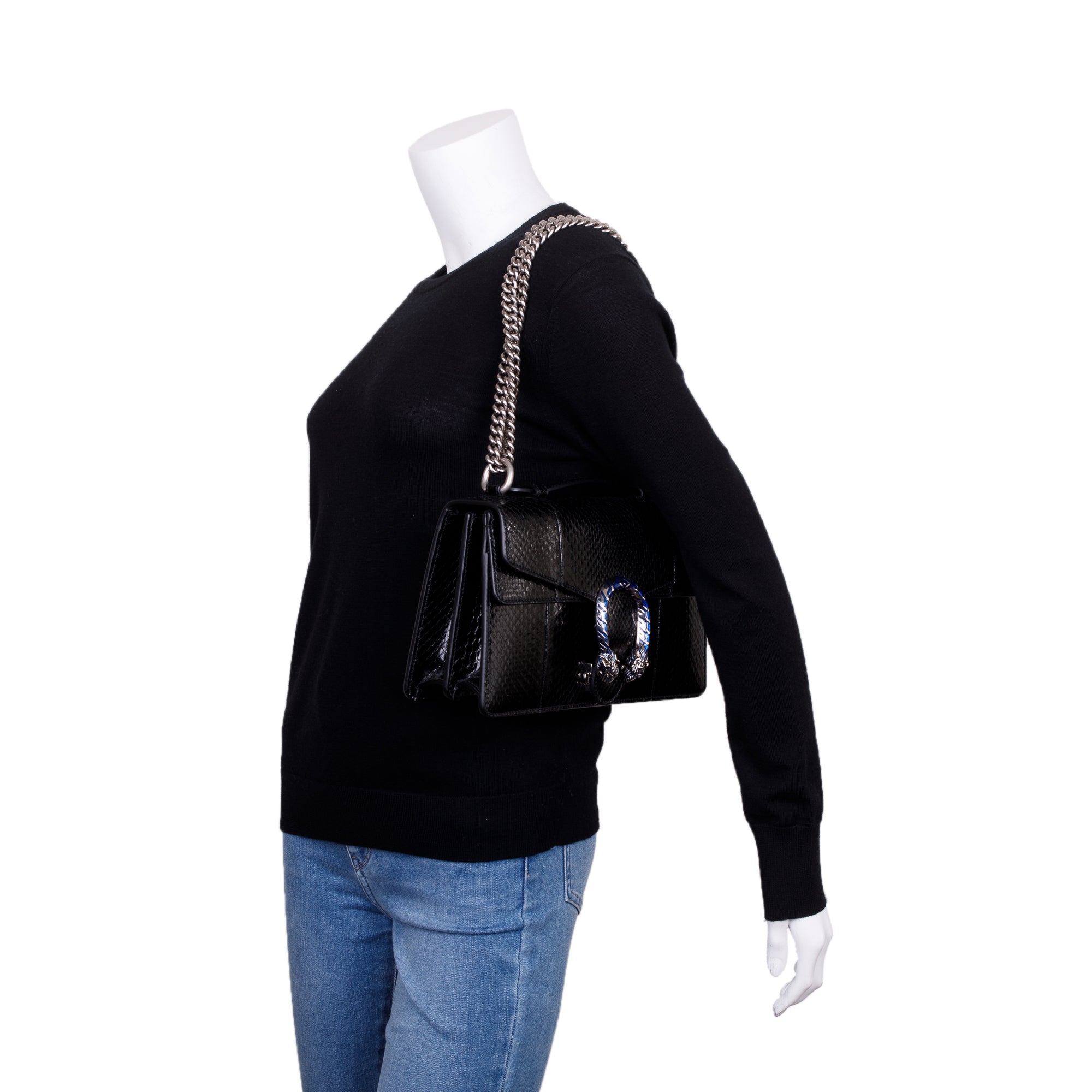 Gucci Dionysus Black Python Top Handle Shoulder Bag