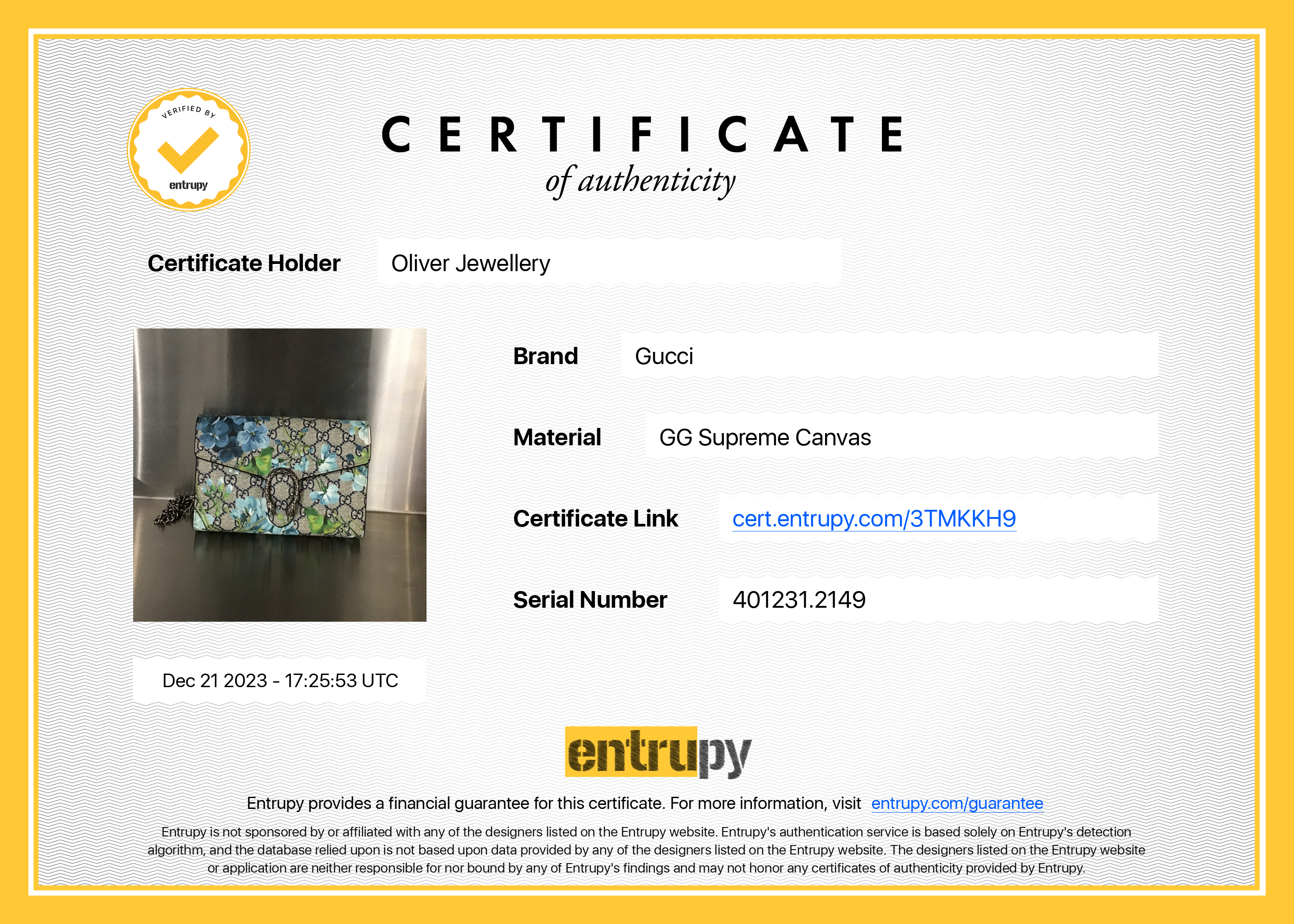 Gucci Dionysus GG Supreme Blooms Wallet on Chain w/ Box