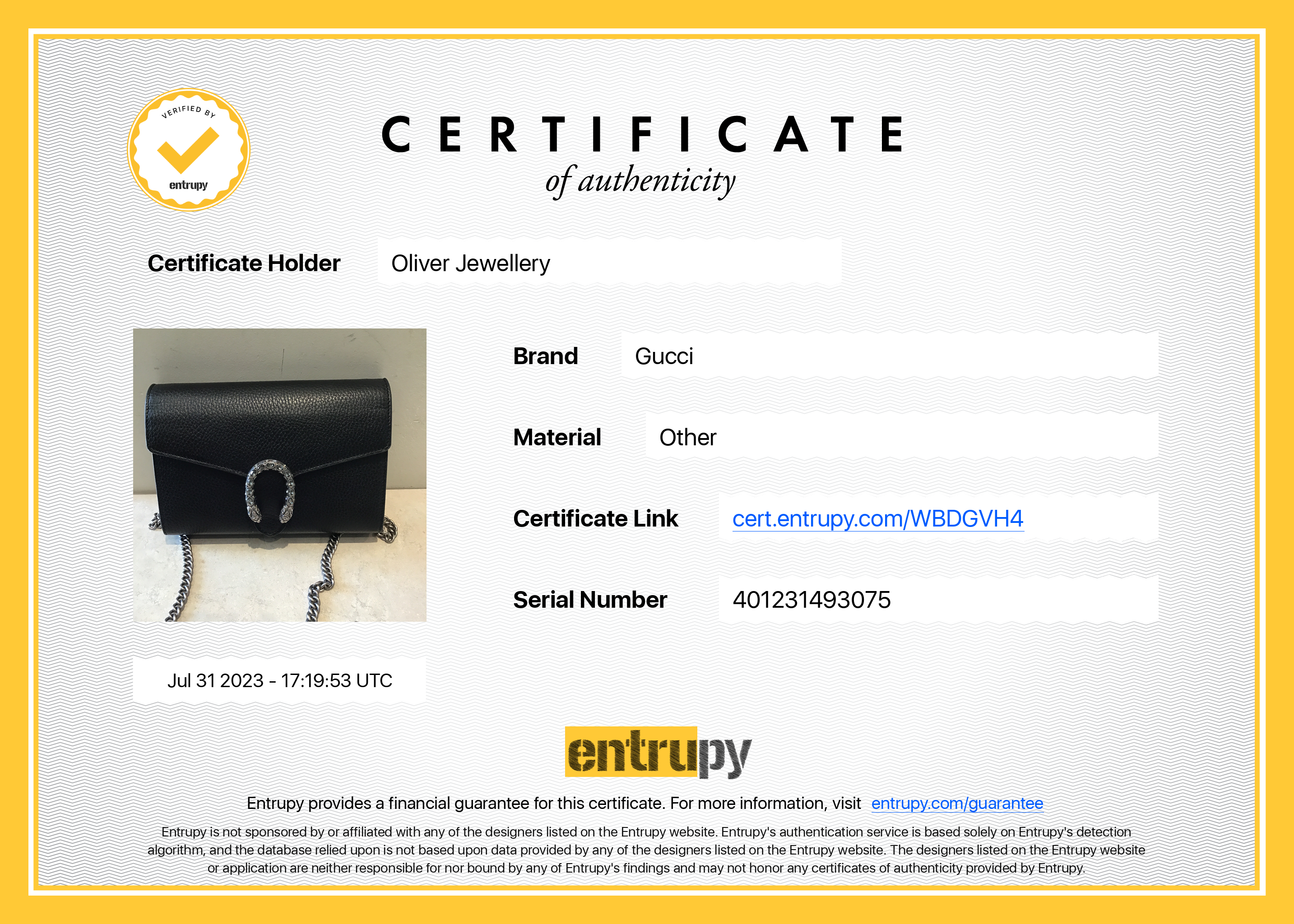 Gucci Dionysus Leather Mini Chain Wallet w/ Box