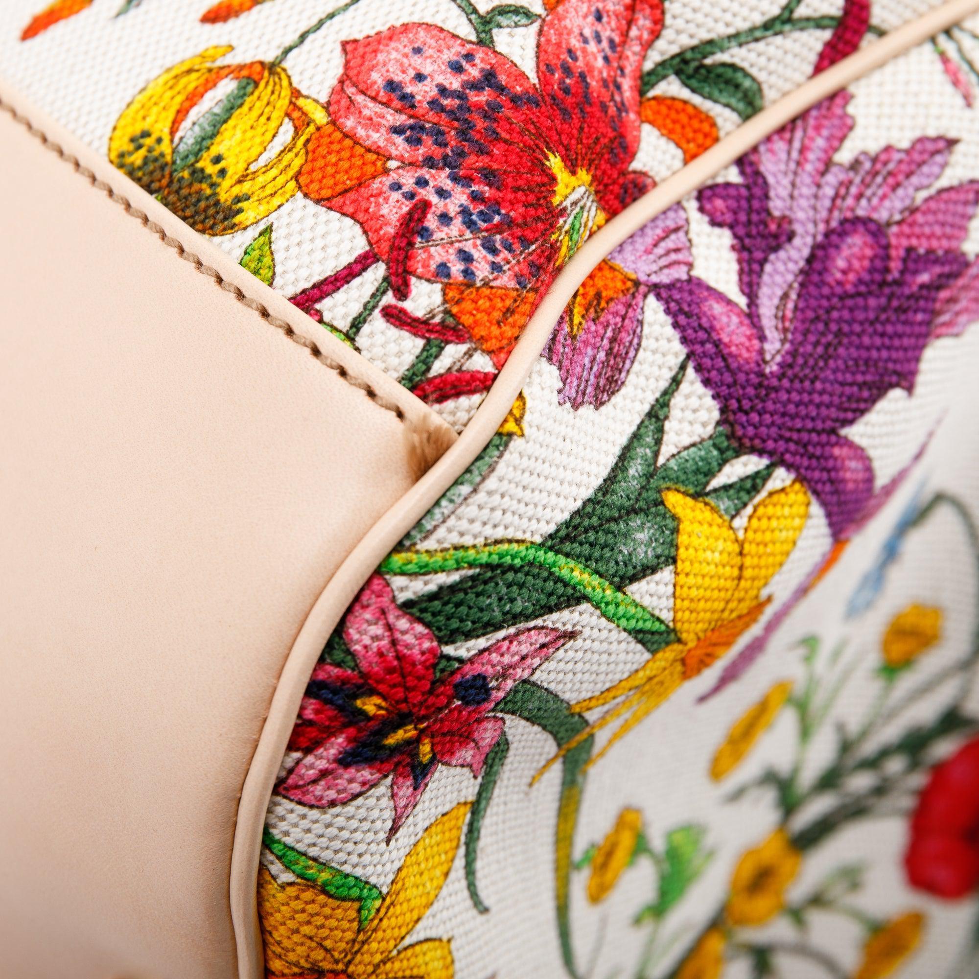 Gucci Floral Canvas Nailhead Bamboo Hobo Bag