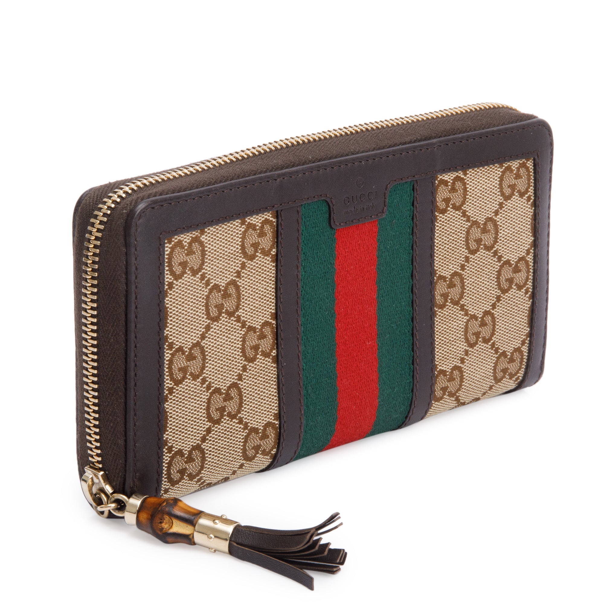 Gucci GG Canvas Bamboo Tassel Zip Around Wallet