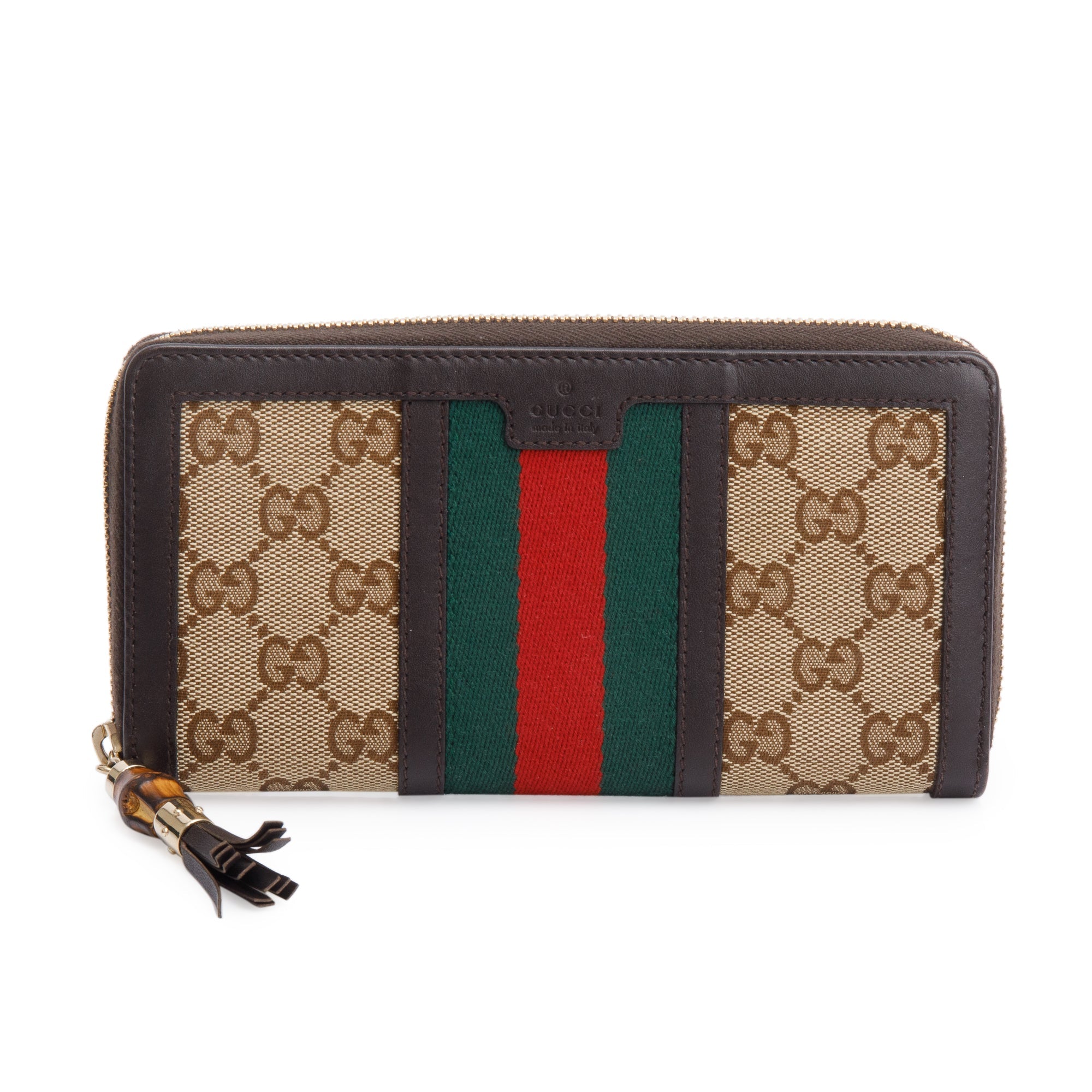 Gucci GG Canvas Bamboo Tassel Zip Around Wallet