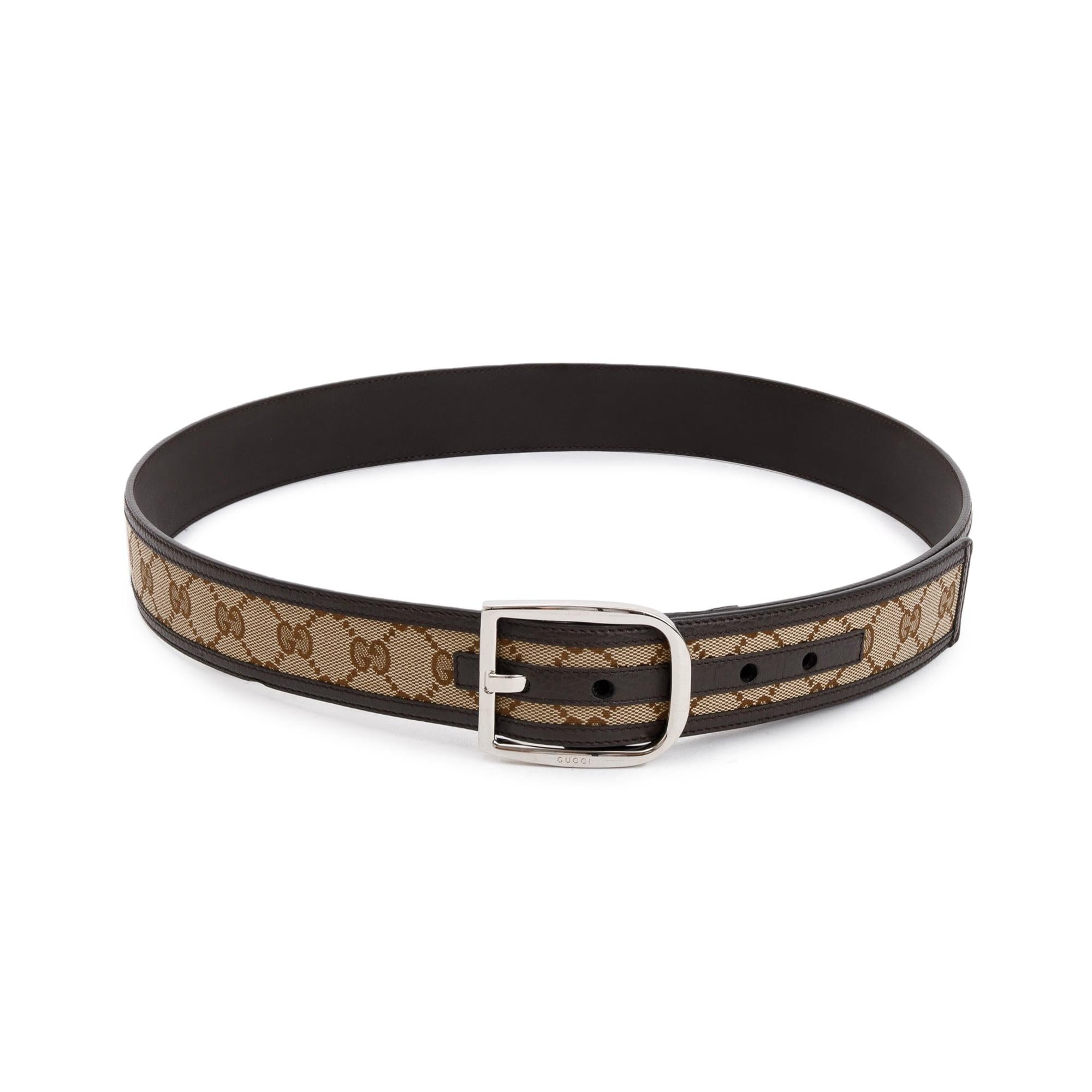 Gucci GG Canvas Brown Calfskin Leather Belt 105 42