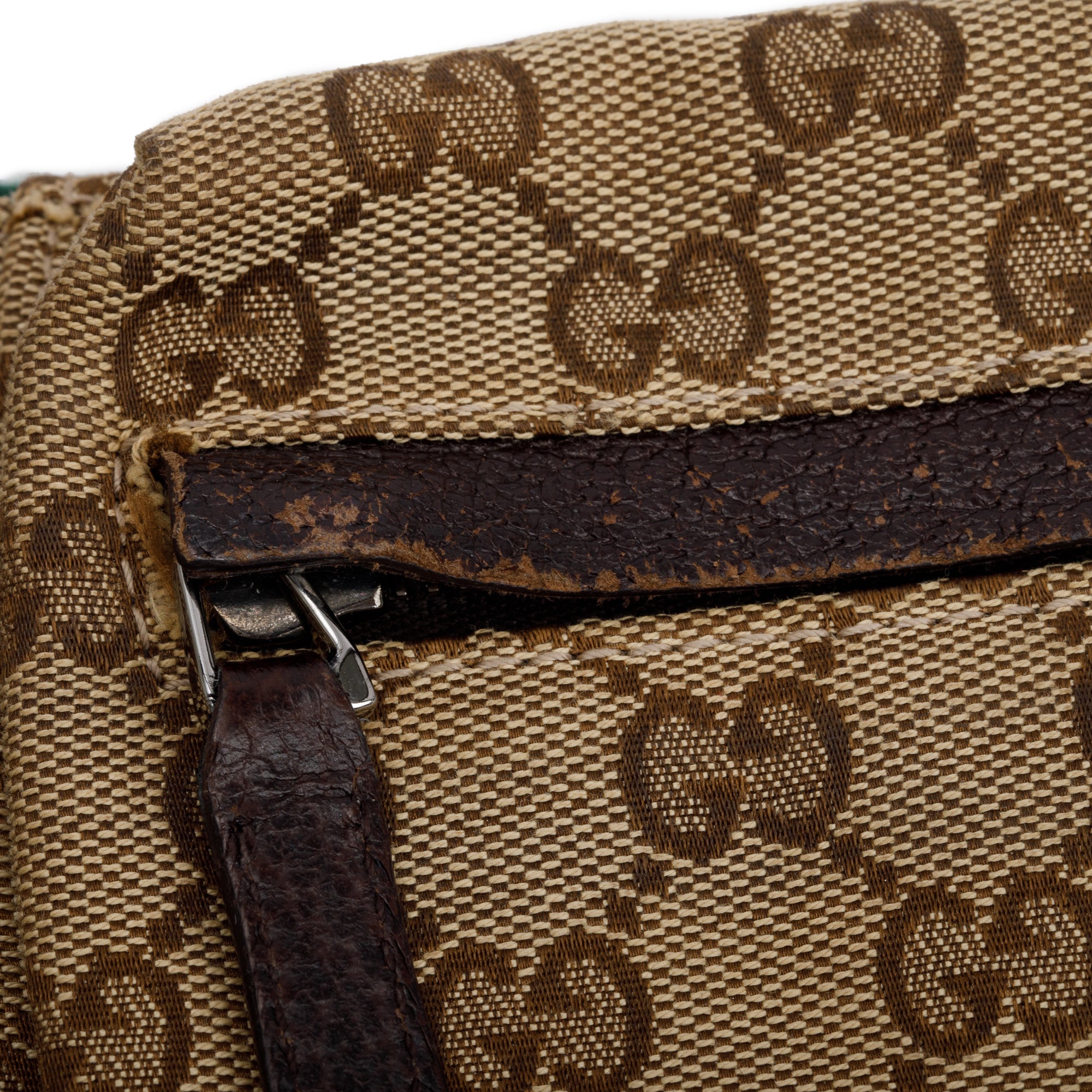 Gucci GG Canvas Brown Leather Trim Double Pocket Belt Bag