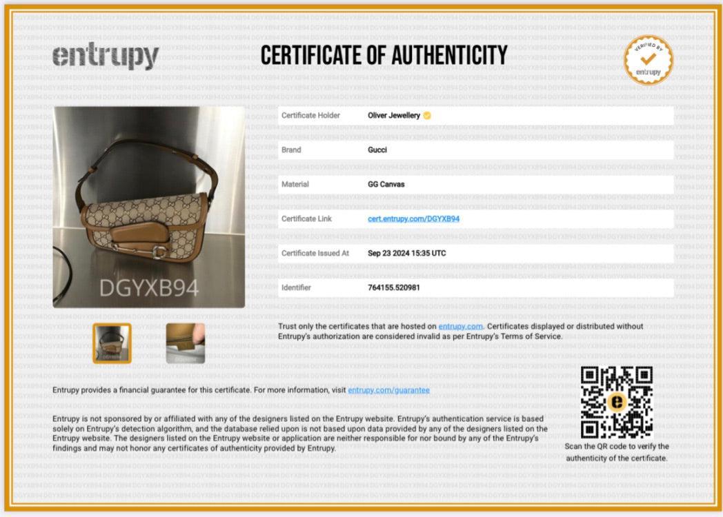 Gucci GG Canvas Brown Leather Trim Horsebit 1955 Small Shoulder Bag w/ Box