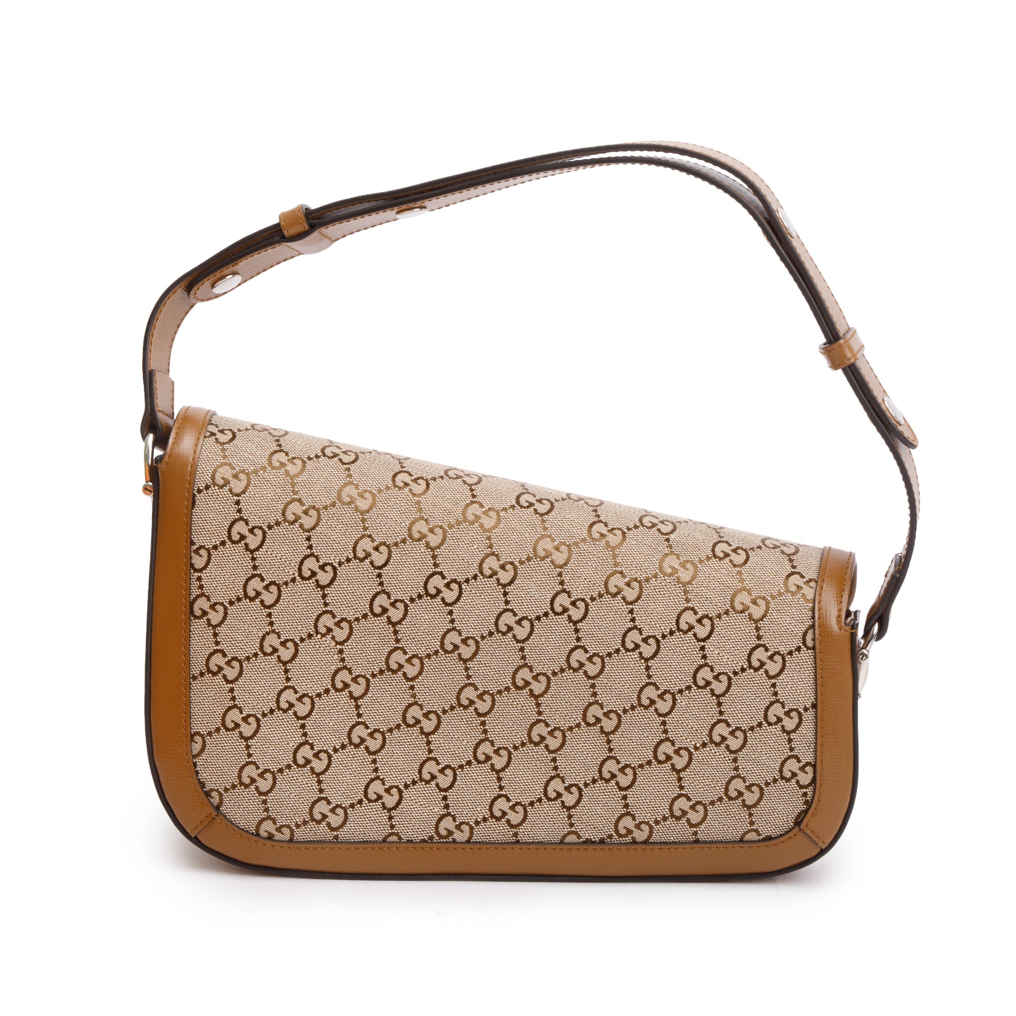 Gucci GG Canvas Brown Leather Trim Horsebit 1955 Small Shoulder Bag w/ Box