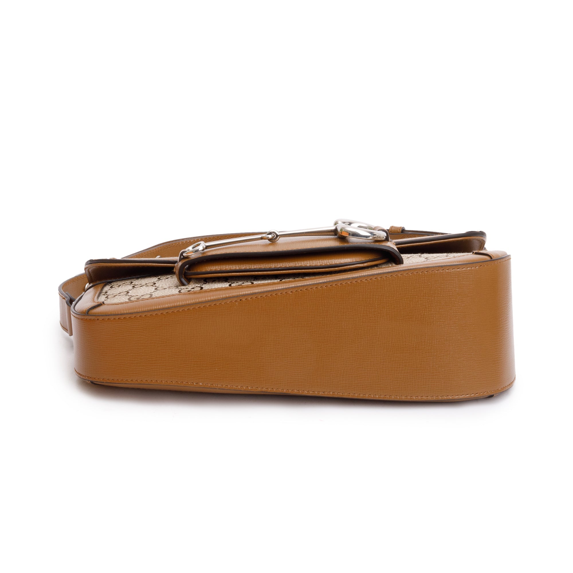 Gucci GG Canvas Brown Leather Trim Horsebit 1955 Small Shoulder Bag w/ Box