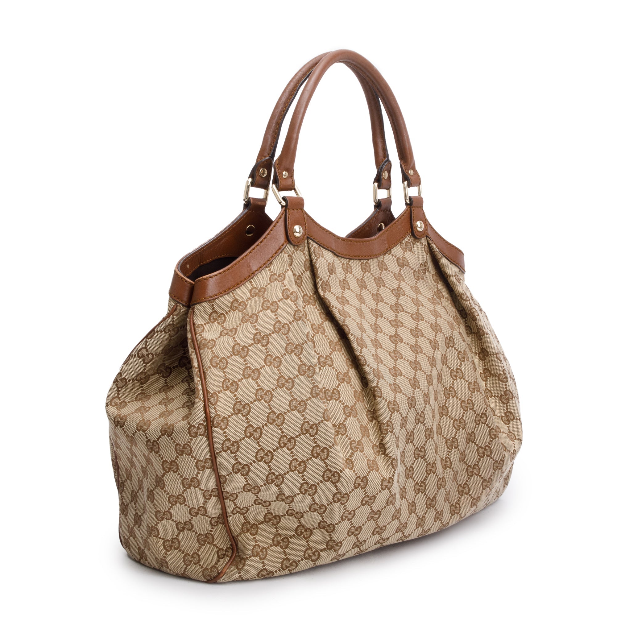 Gucci GG Canvas Brown Leather Trim Large Sukey Hobo