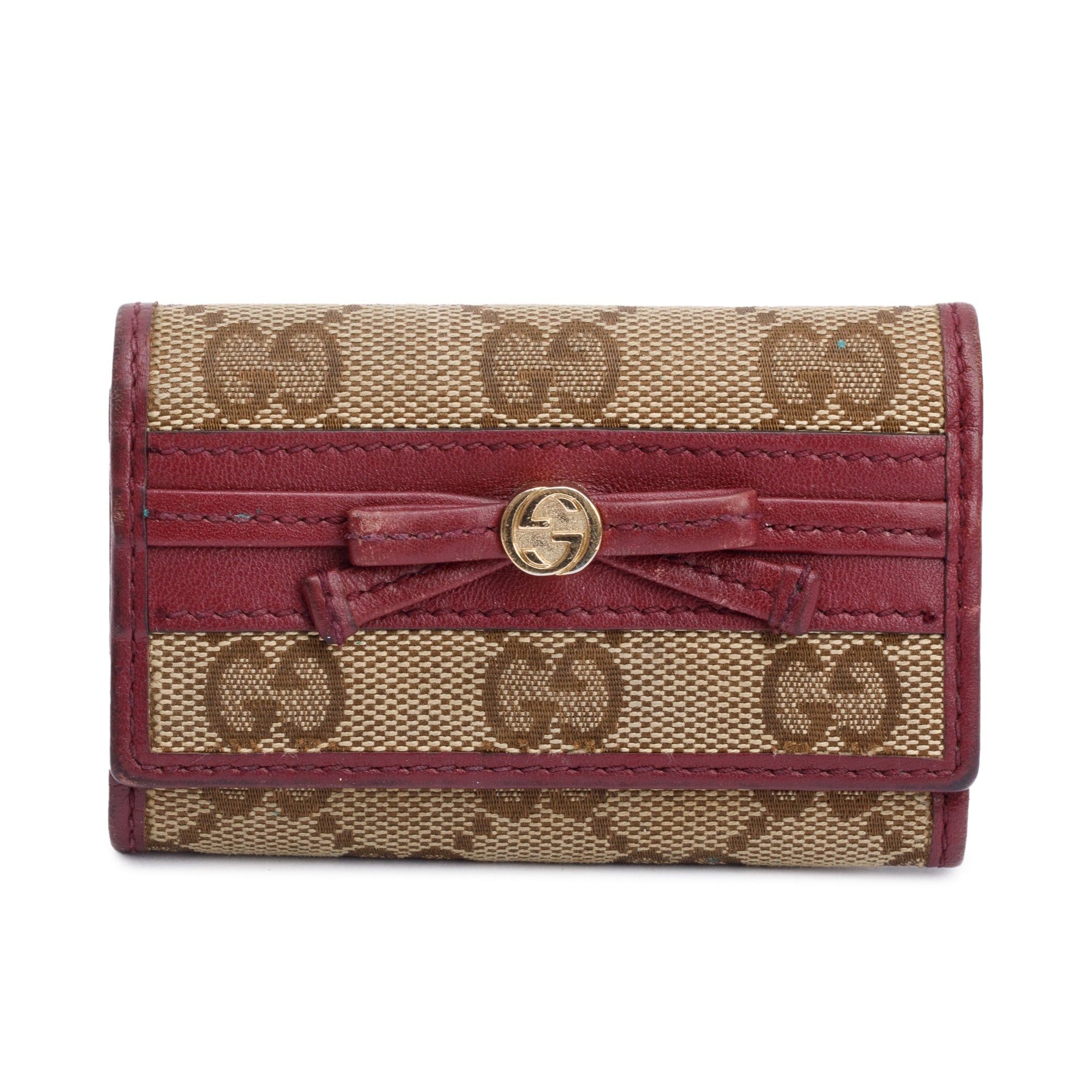 Gucci GG Canvas Burgundy Leather Princy Interlocking G Key Holder