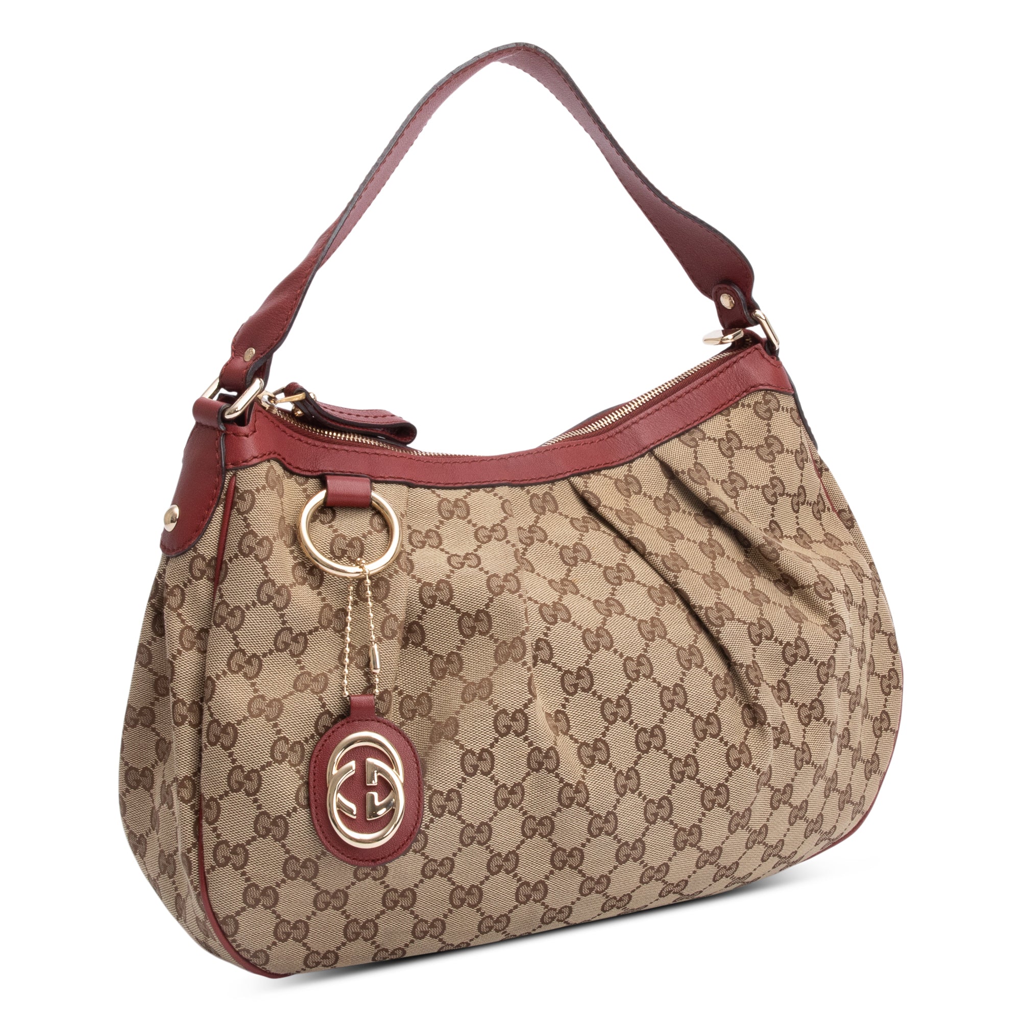 Gucci GG Canvas Red Leather Trim Large Sukey Hobo