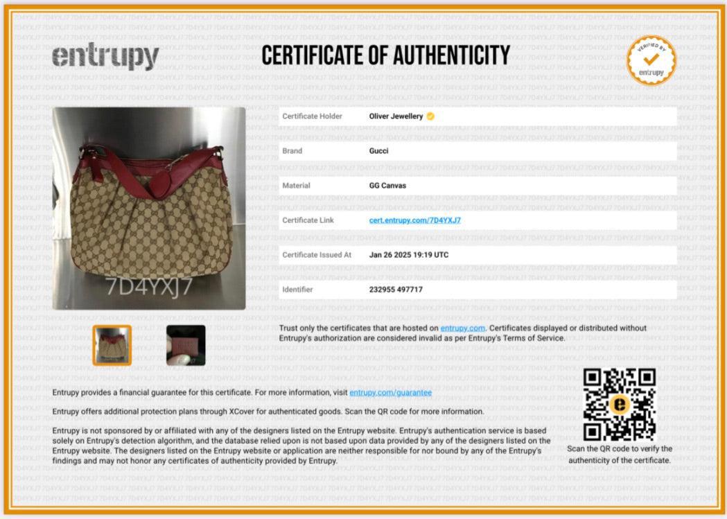 Gucci GG Canvas Red Leather Trim Large Sukey Hobo