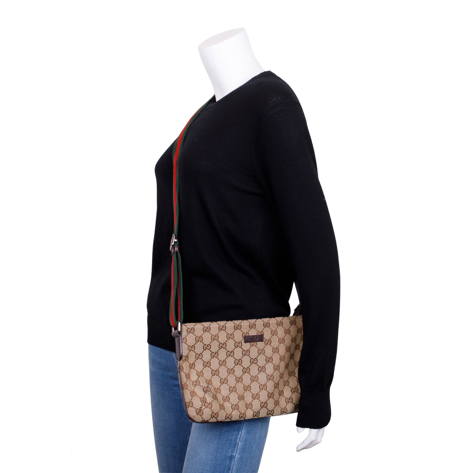 Gucci GG Canvas Small Flat Messenger Crossbody Bag