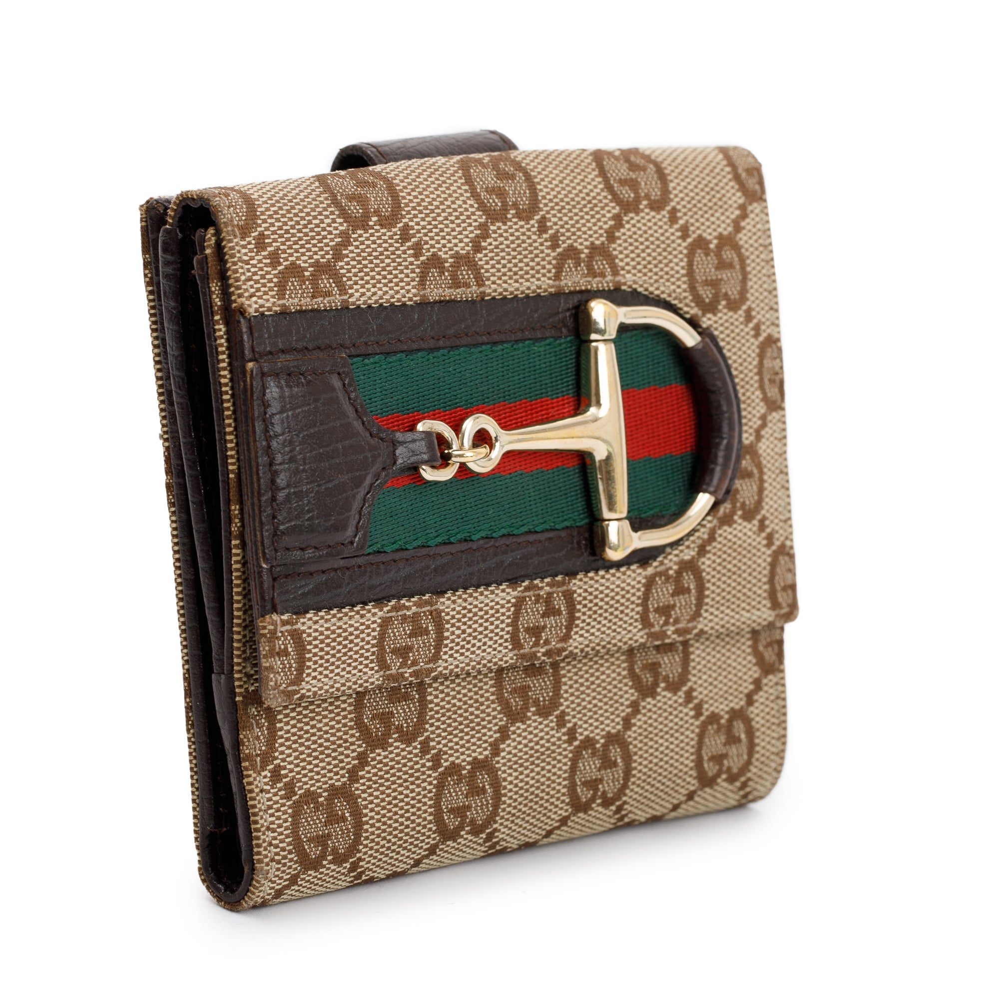 Gucci GG Canvas Vintage Web Horsebit Compact Wallet w/ Box and Authenticity Card