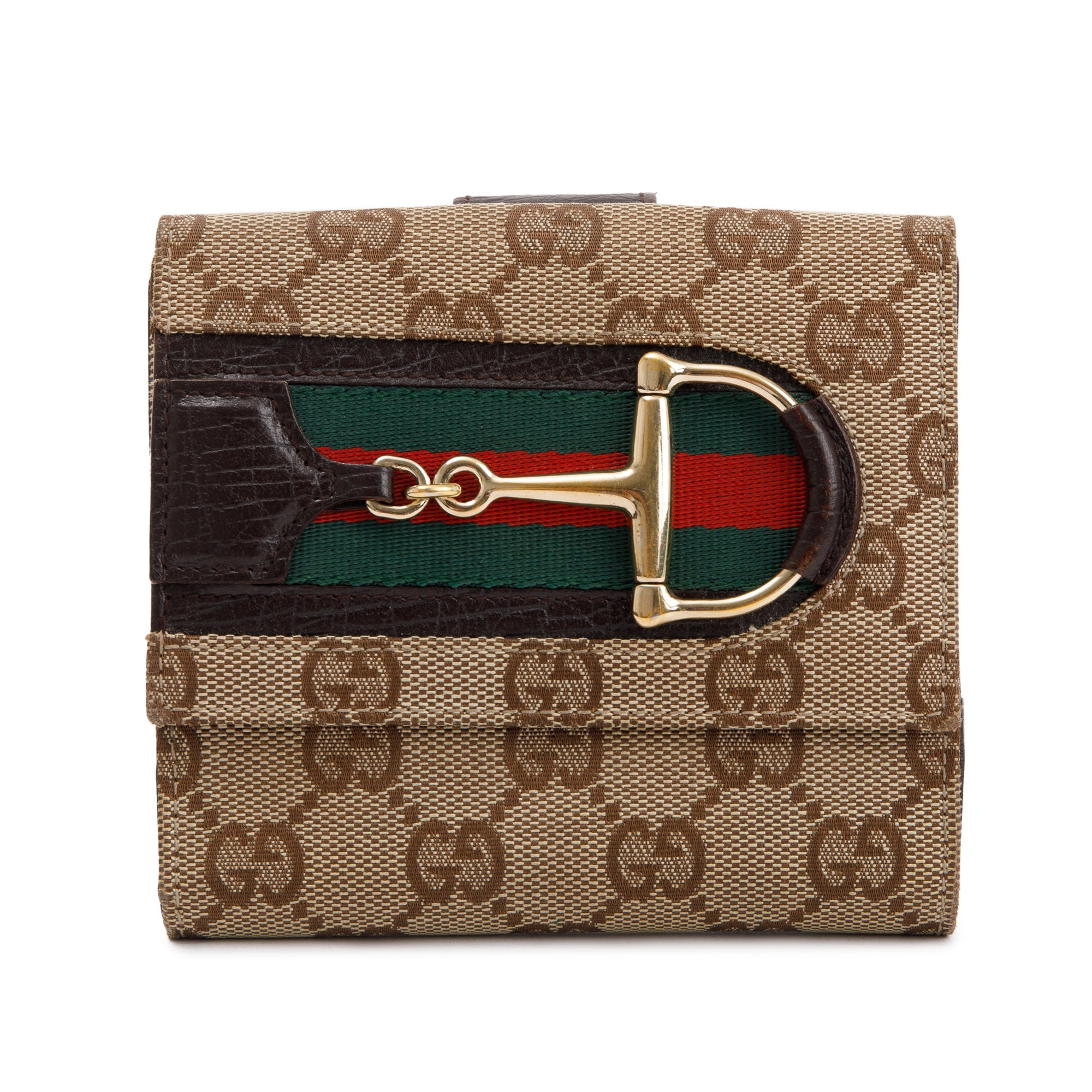 Gucci GG Canvas Vintage Web Horsebit Compact Wallet w/ Box and Authenticity Card