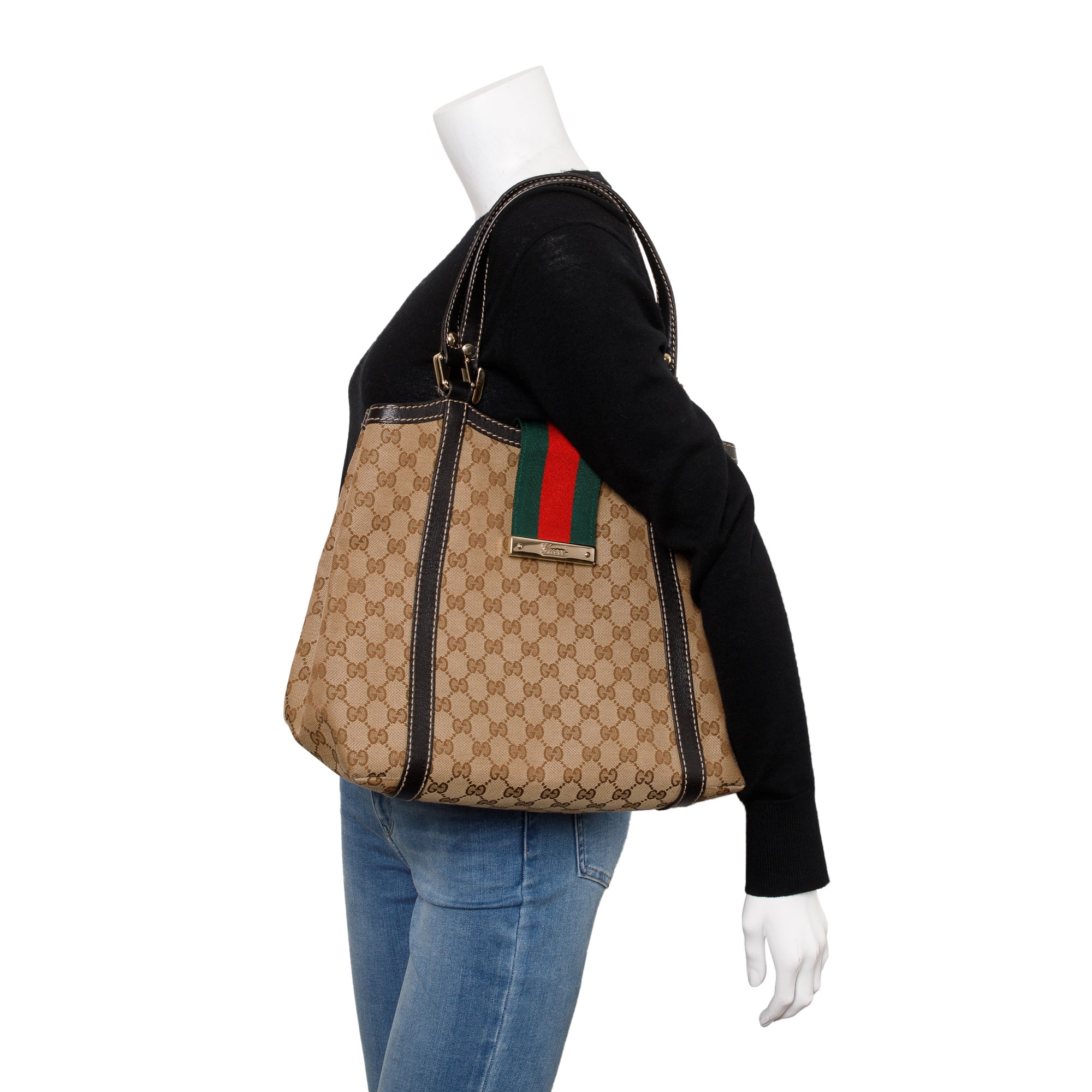 Gucci GG Canvas Web Medium New Ladies Shoulder Bag