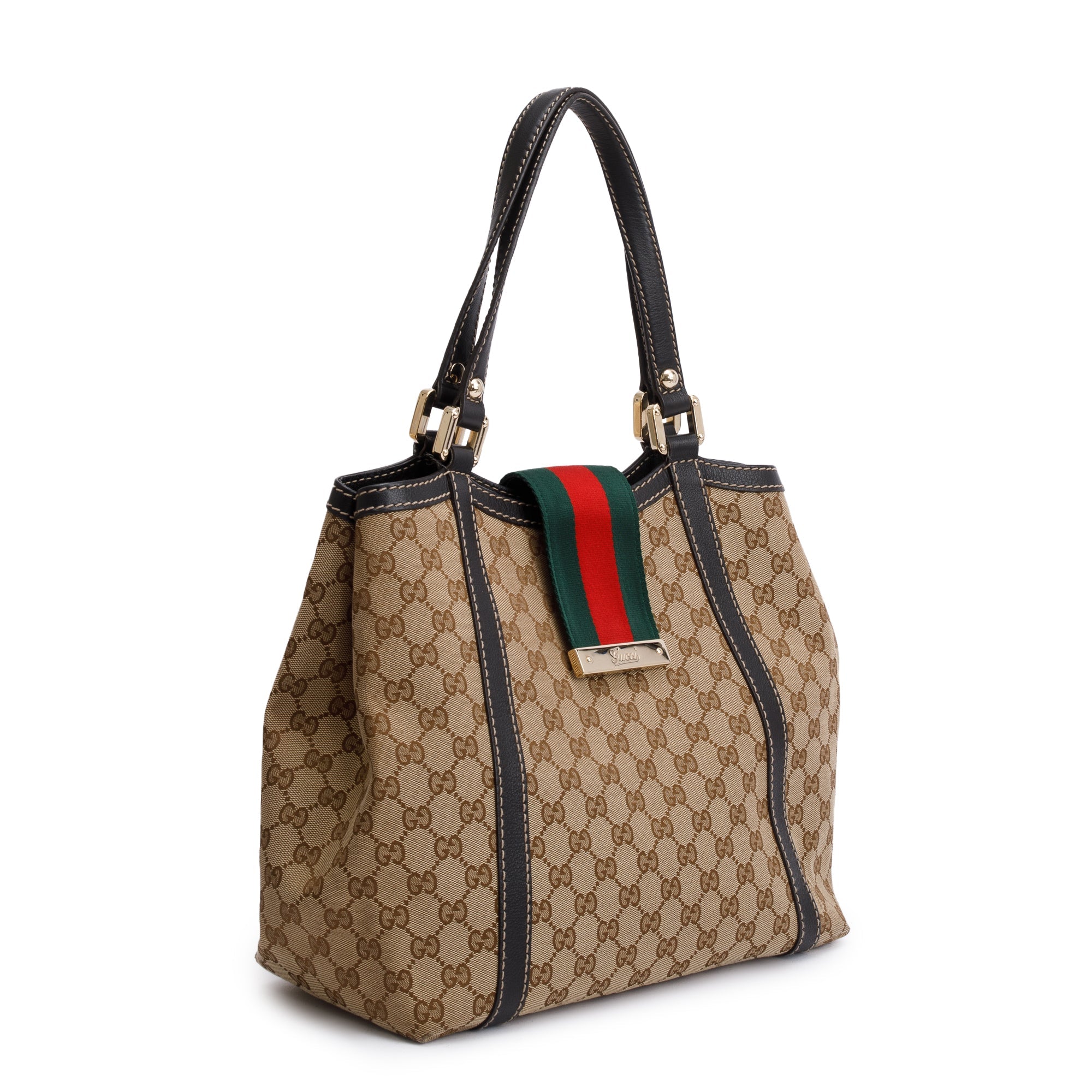 Gucci GG Canvas Web Medium New Ladies Shoulder Bag