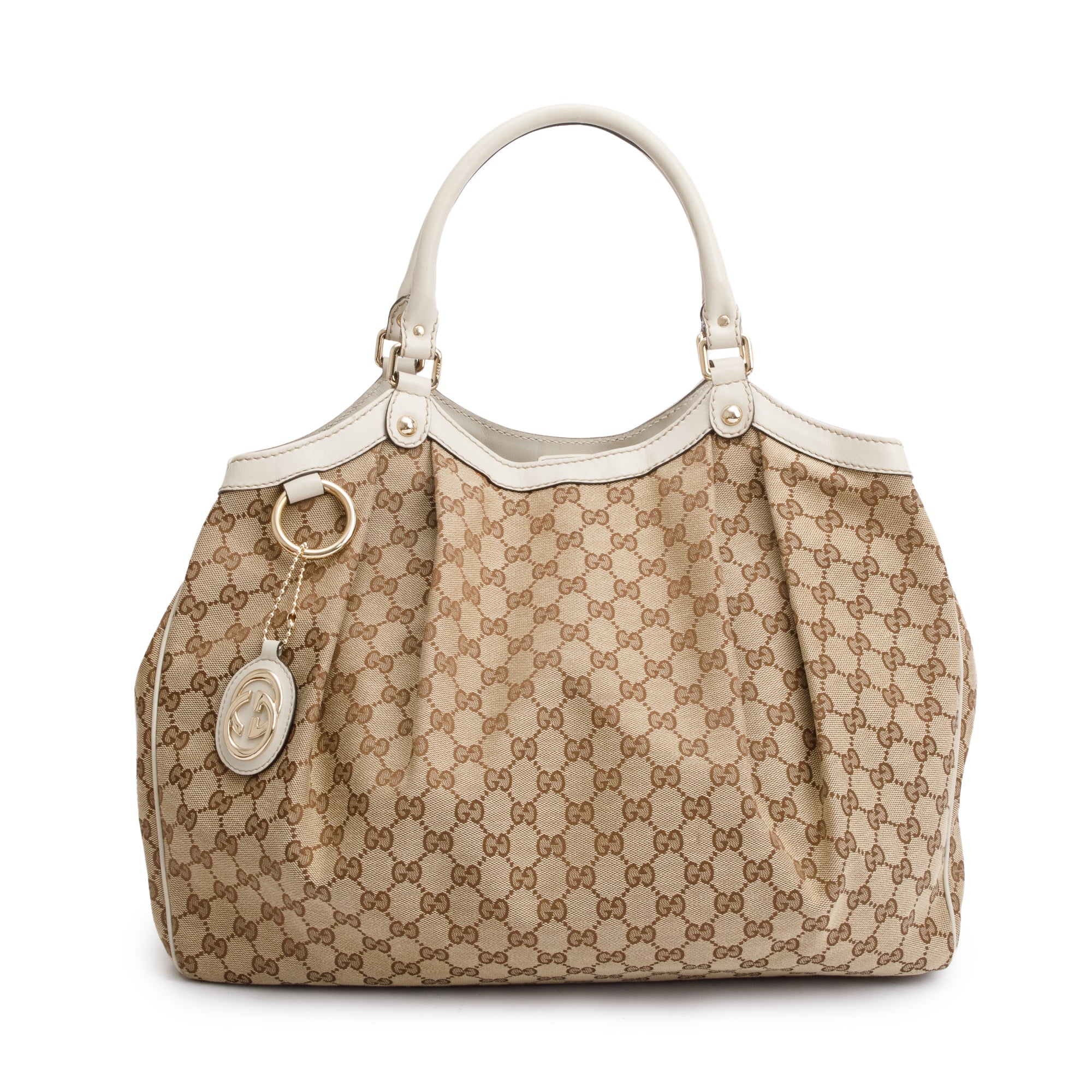 Gucci GG Canvas White Leather Trim Large Sukey Hobo