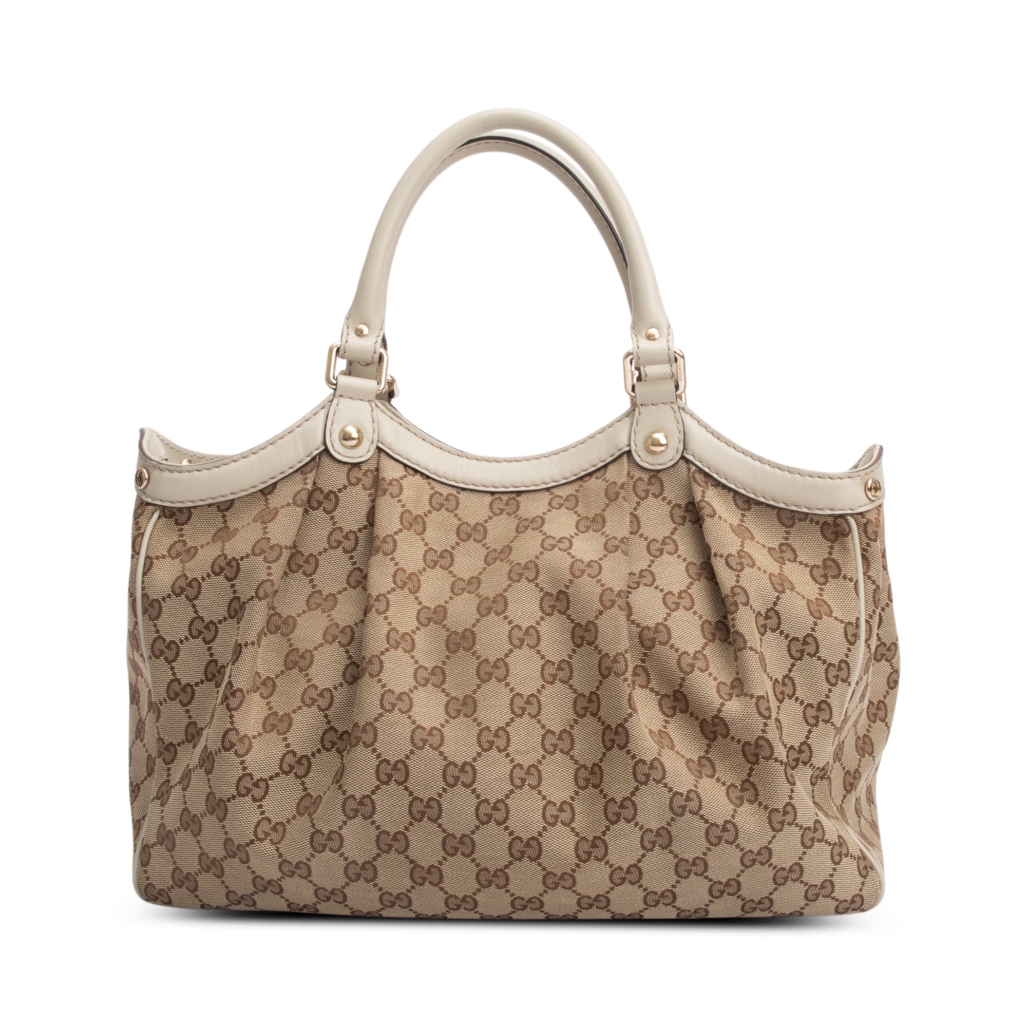 Gucci GG Canvas White Leather Trim Medium Sukey Tote