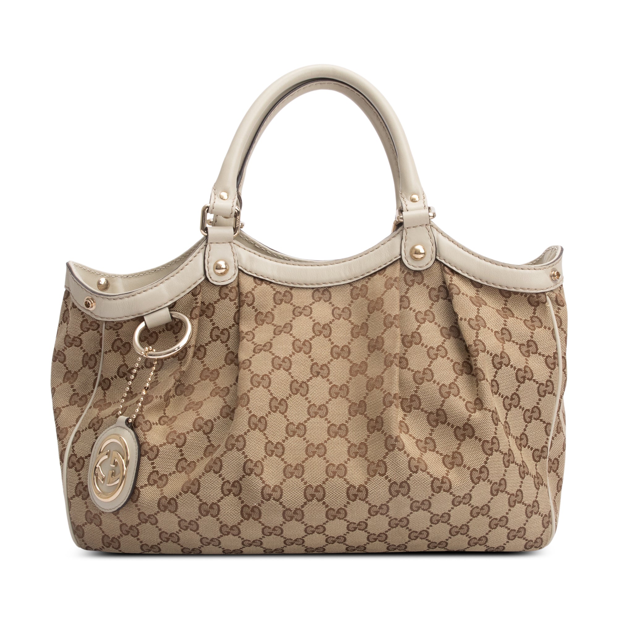 Gucci GG Canvas White Leather Trim Medium Sukey Tote