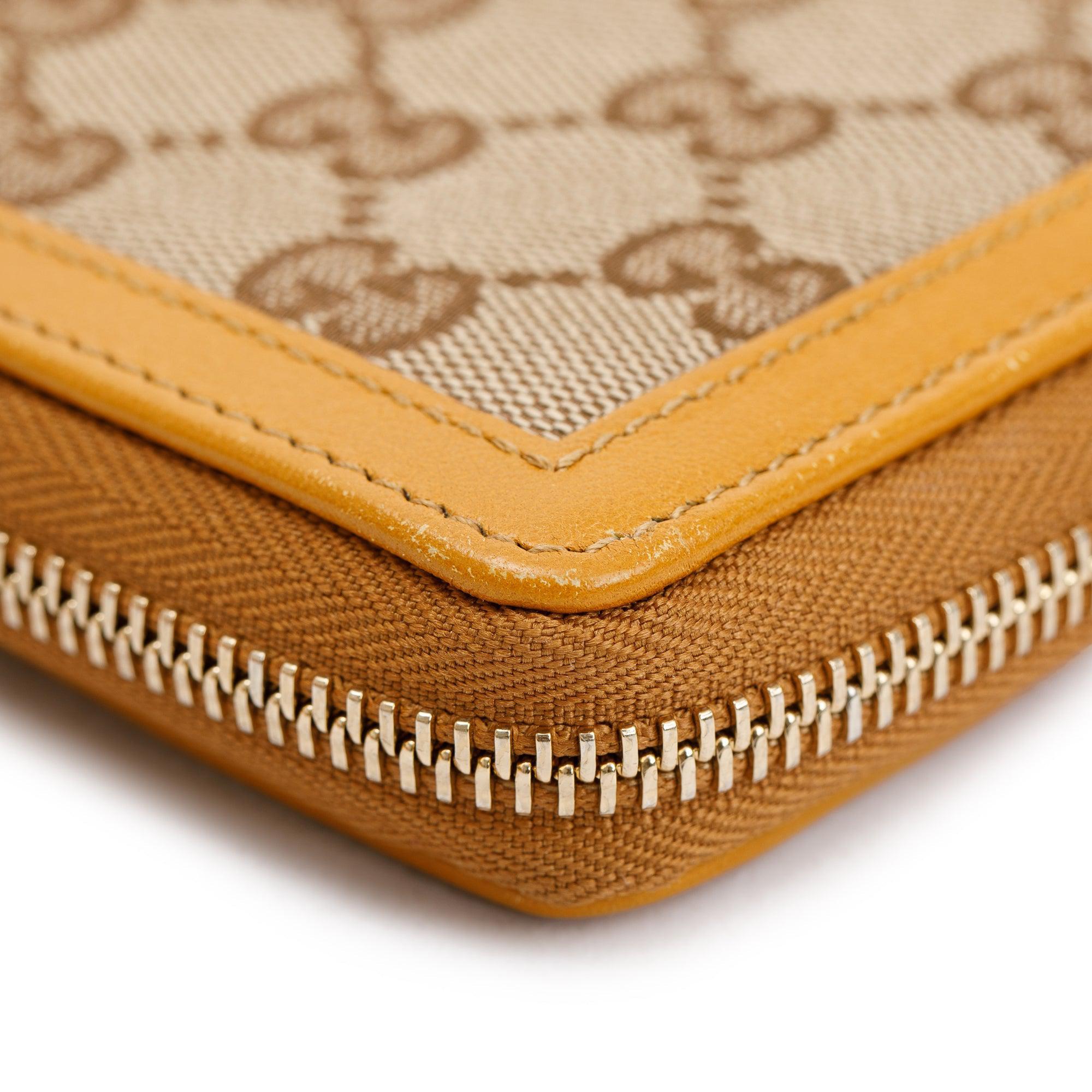 Gucci GG Canvas & Yellow Leather Sukey Zip Around Wallet