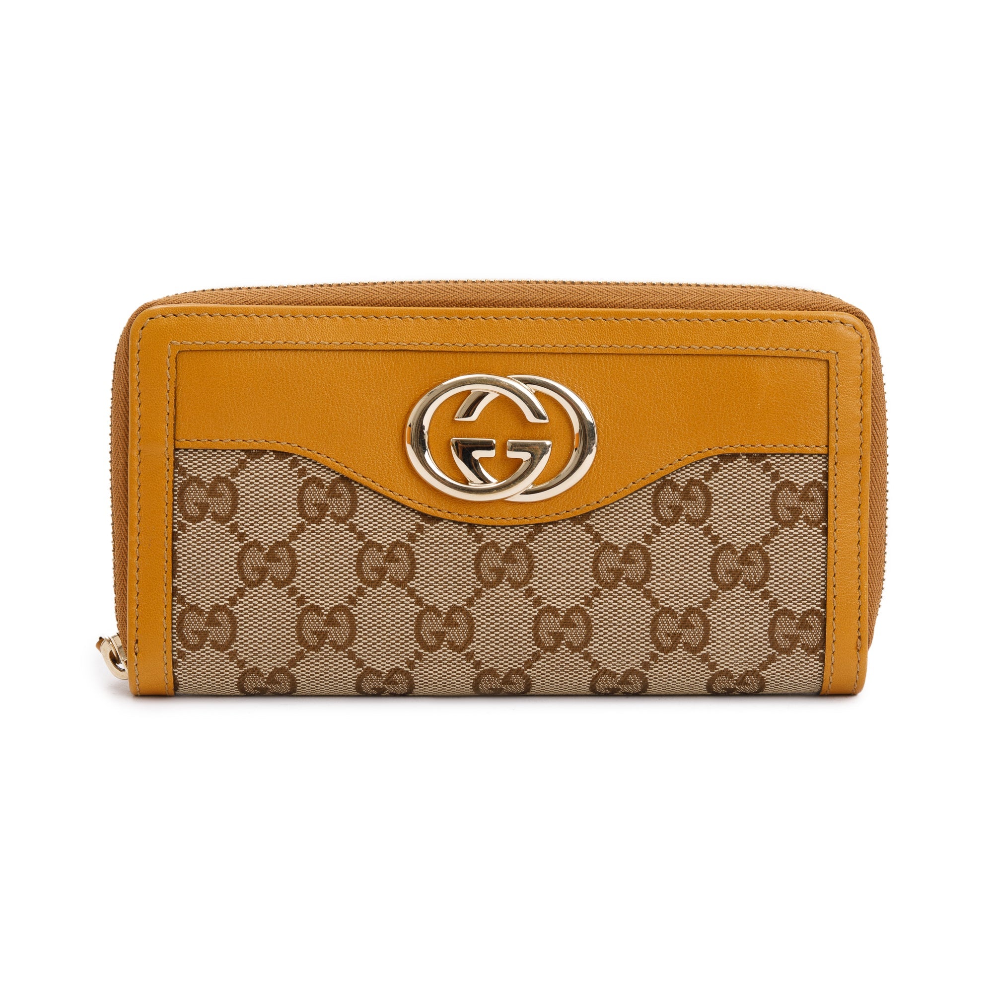 Gucci GG Canvas & Yellow Leather Sukey Zip Around Wallet