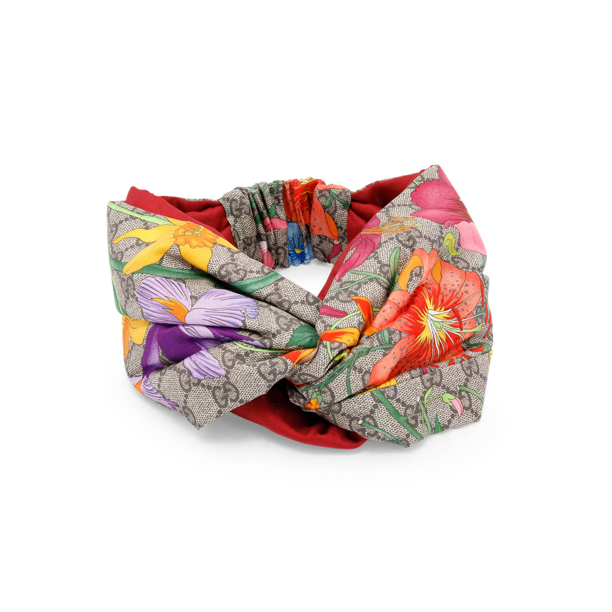 Gucci Beige/Orange GG Flora Print Silk Headband Gucci Beige Multi GG Monogram Flora Print Silk Headband  main image 3