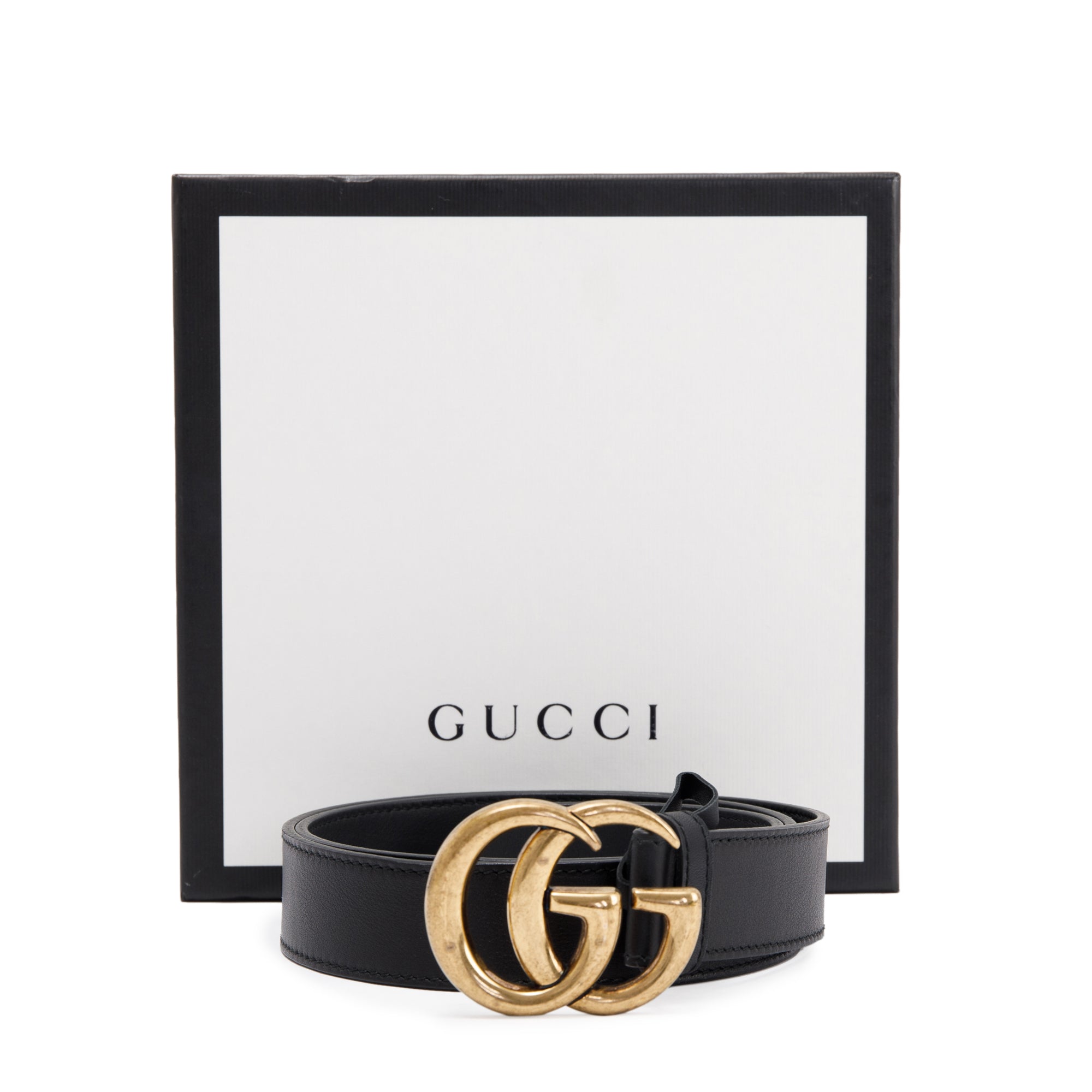 Gucci GG Marmont Black Leather Belt with Double G Buckle w/ Box