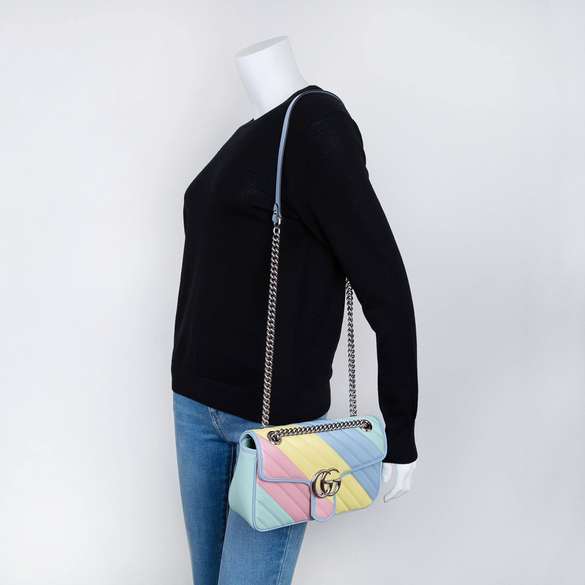 Gucci GG Marmont Diagonal Quilted Small Shoulder Bag w/ Box