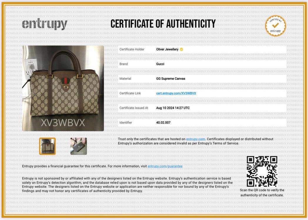 Gucci GG Plus Brown Leather Trim Web Boston Bag