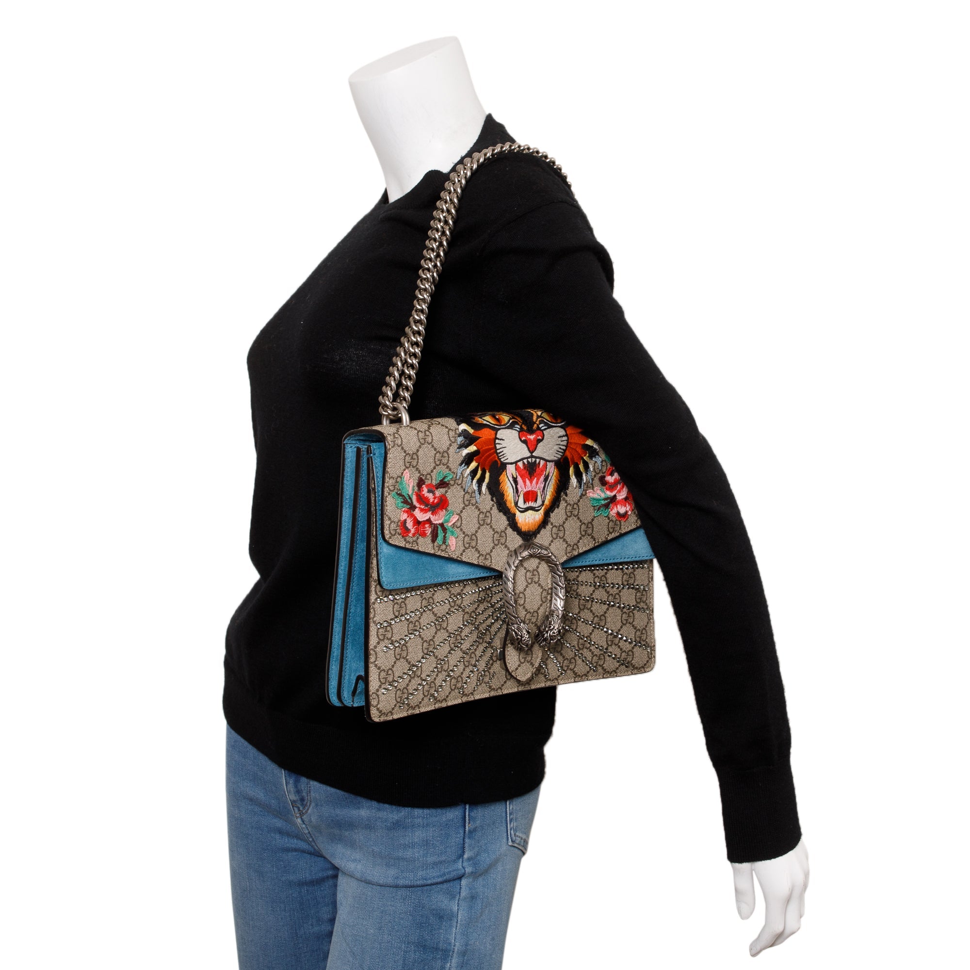 Gucci GG Supreme Angry Card Embroidered Crystal Embellished Dionysus Medium Shoulder Bag