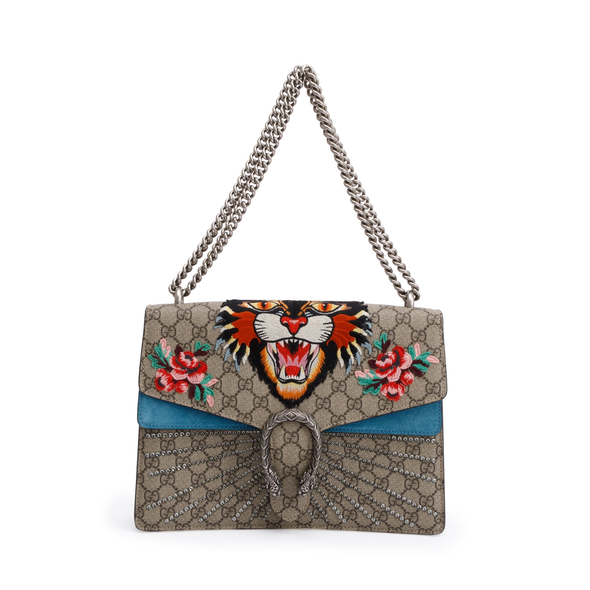 Gucci GG Supreme Angry Card Embroidered Crystal Embellished Dionysus Medium Shoulder Bag