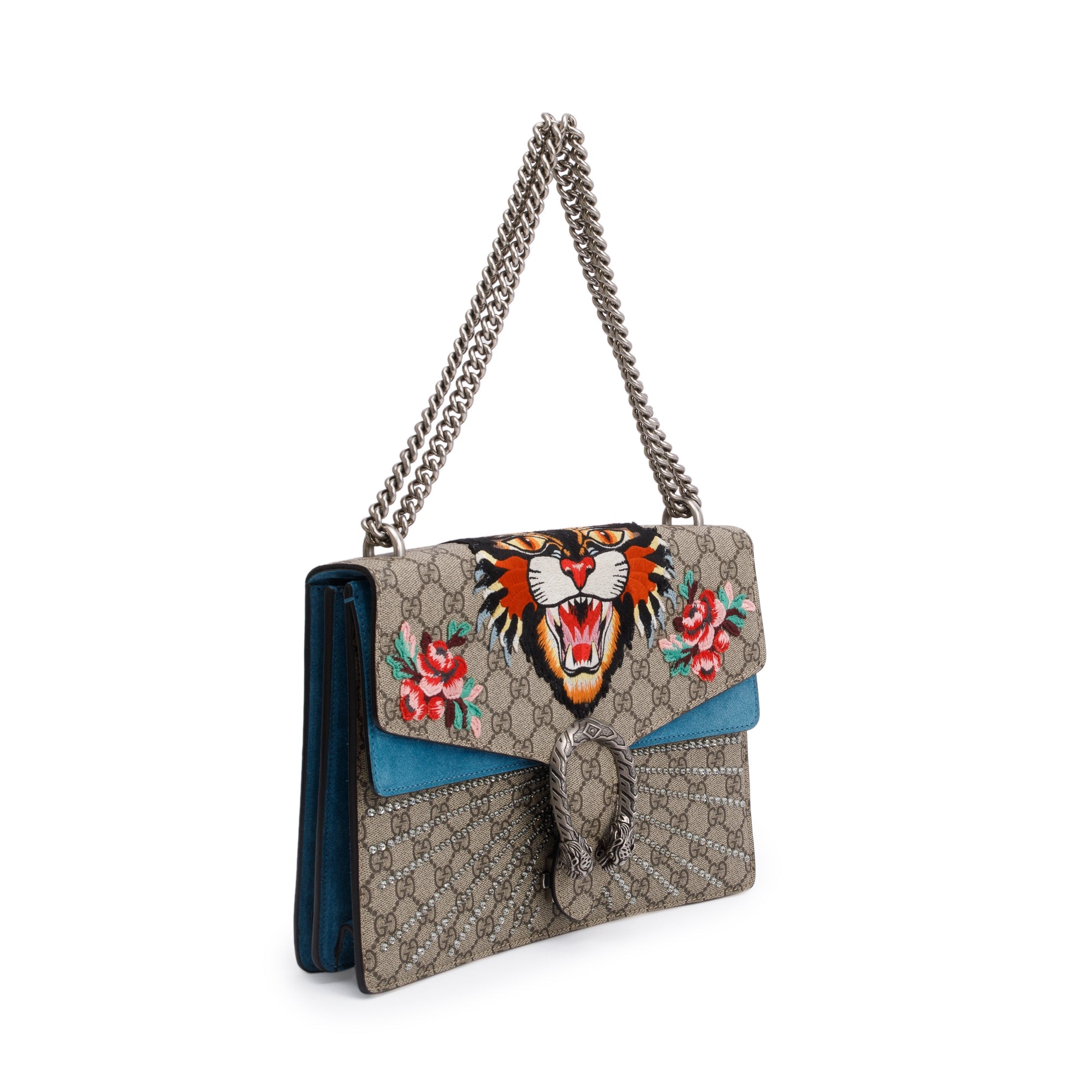 Gucci GG Supreme Angry Card Embroidered Crystal Embellished Dionysus Medium Shoulder Bag