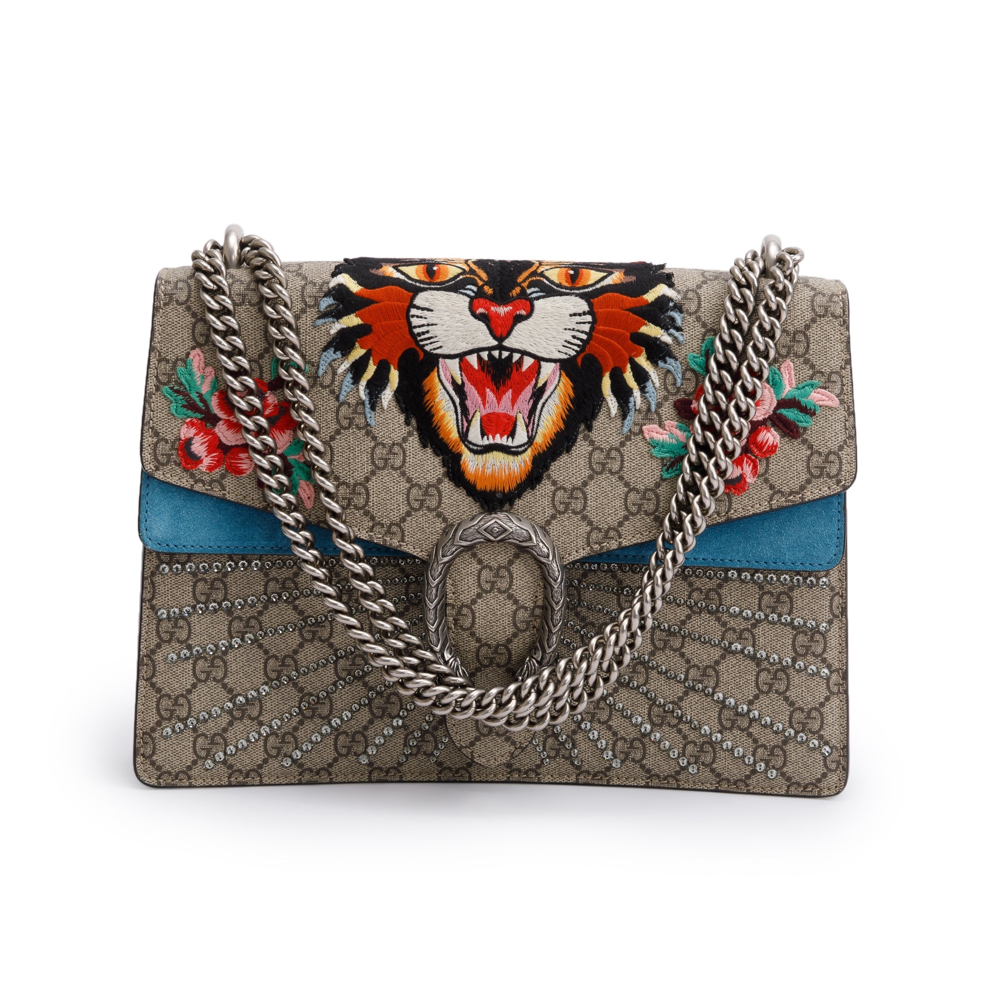Gucci GG Supreme Angry Card Embroidered Crystal Embellished Dionysus Medium Shoulder Bag