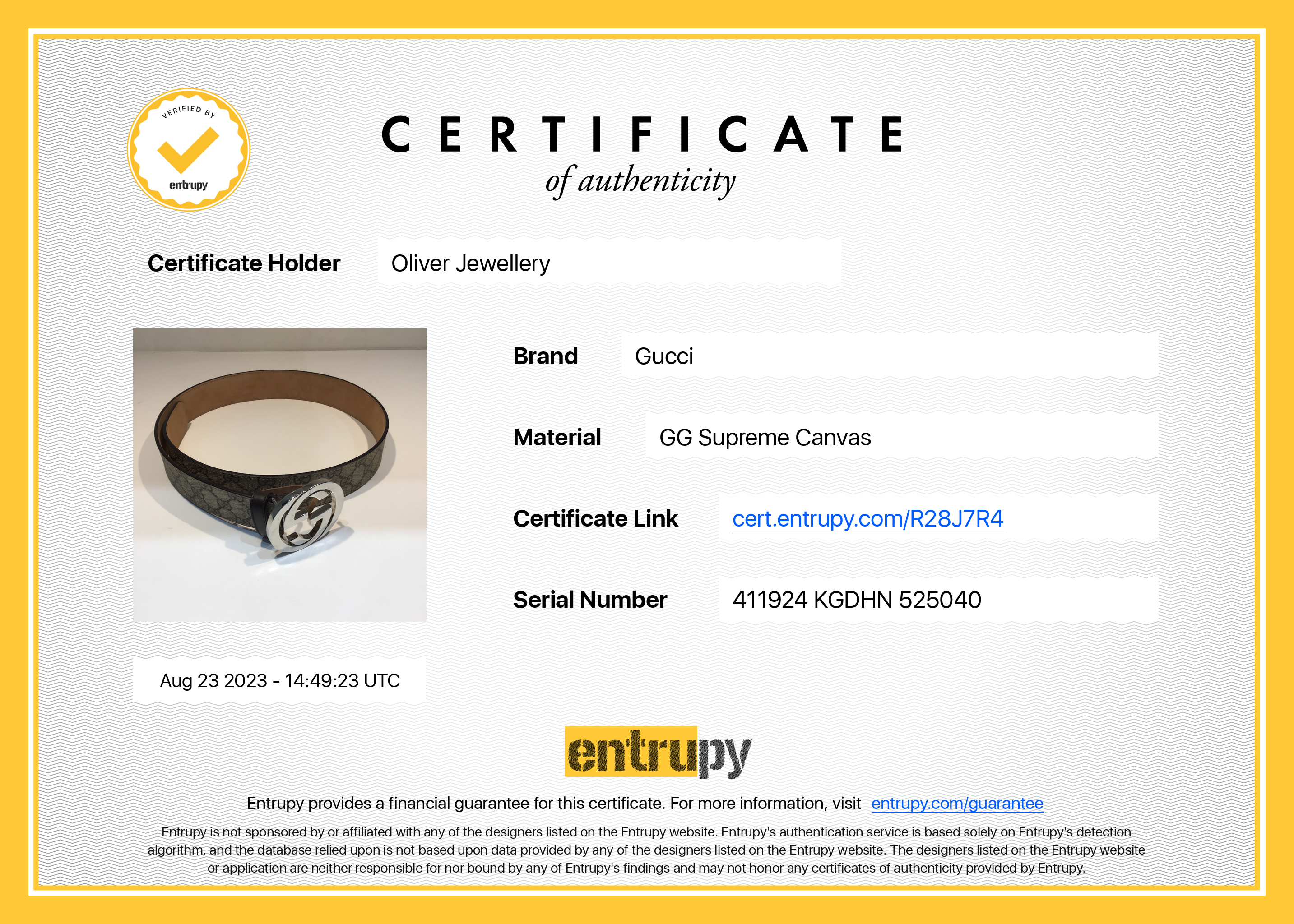 Gucci GG Supreme Belt with G Buckle