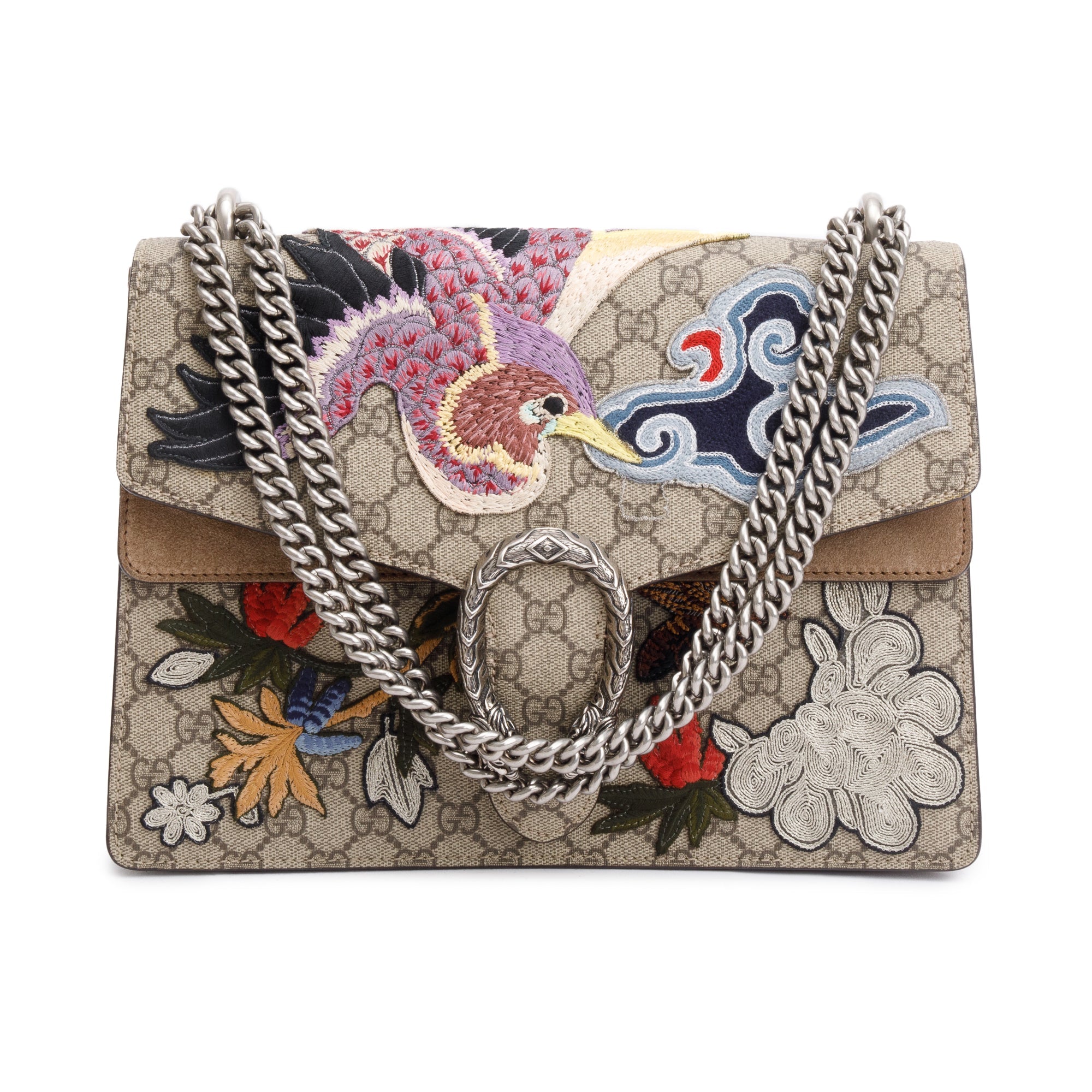 Gucci GG Supreme Bird Embroidered Embellished Dionysus Medium Shoulder Bag