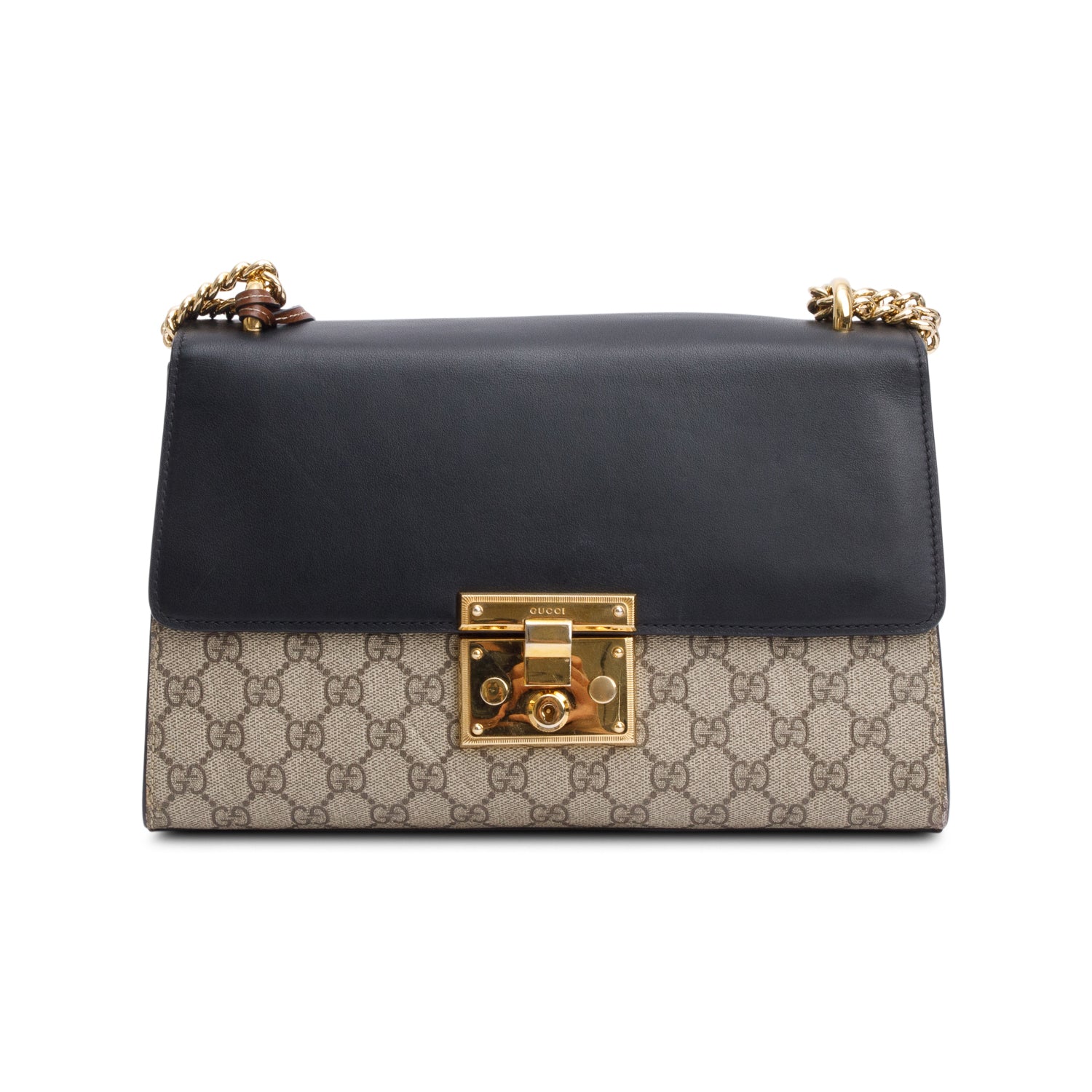 Gucci GG Supreme Black Leather Medium Padlock Bag