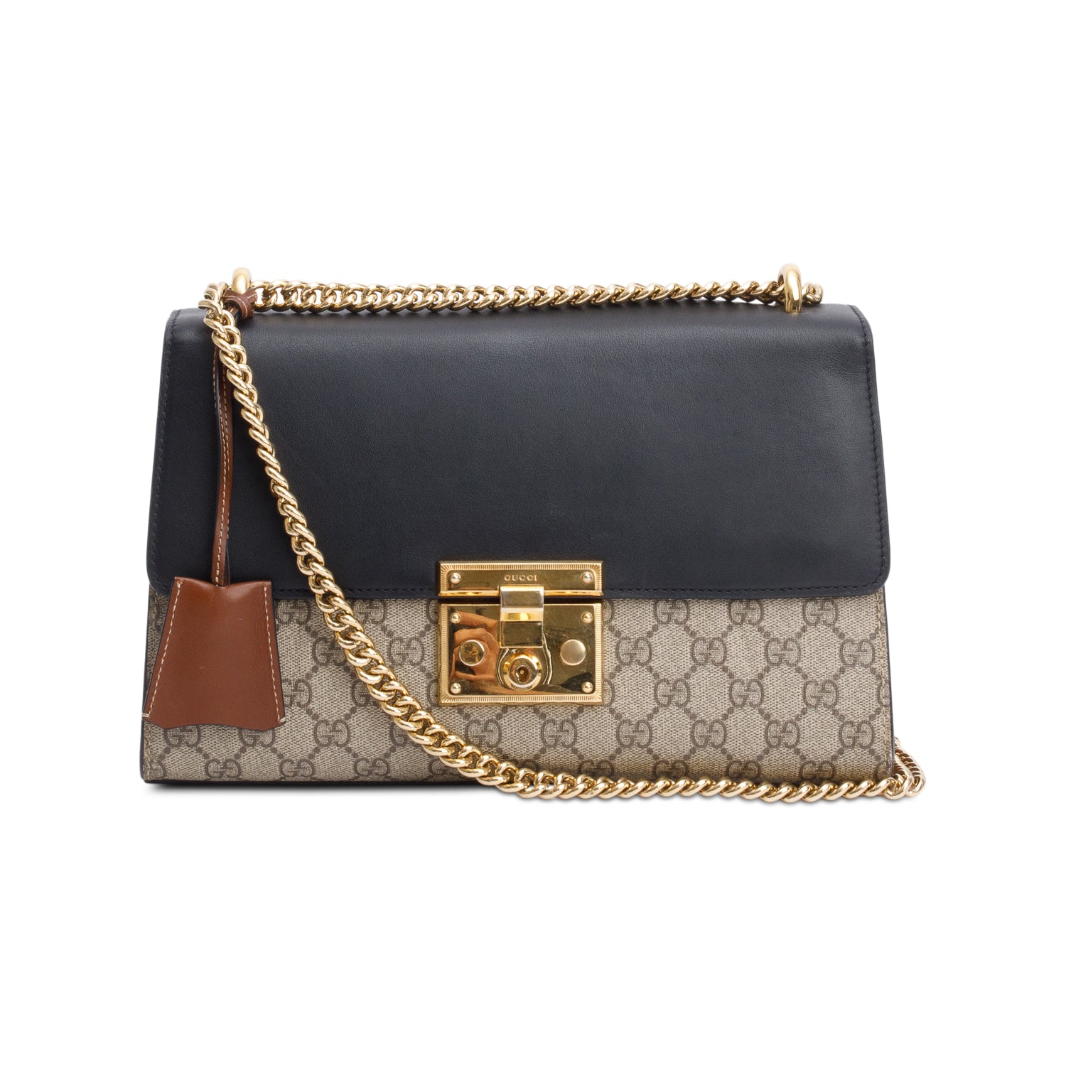 Gucci GG Supreme Black Leather Medium Padlock Bag