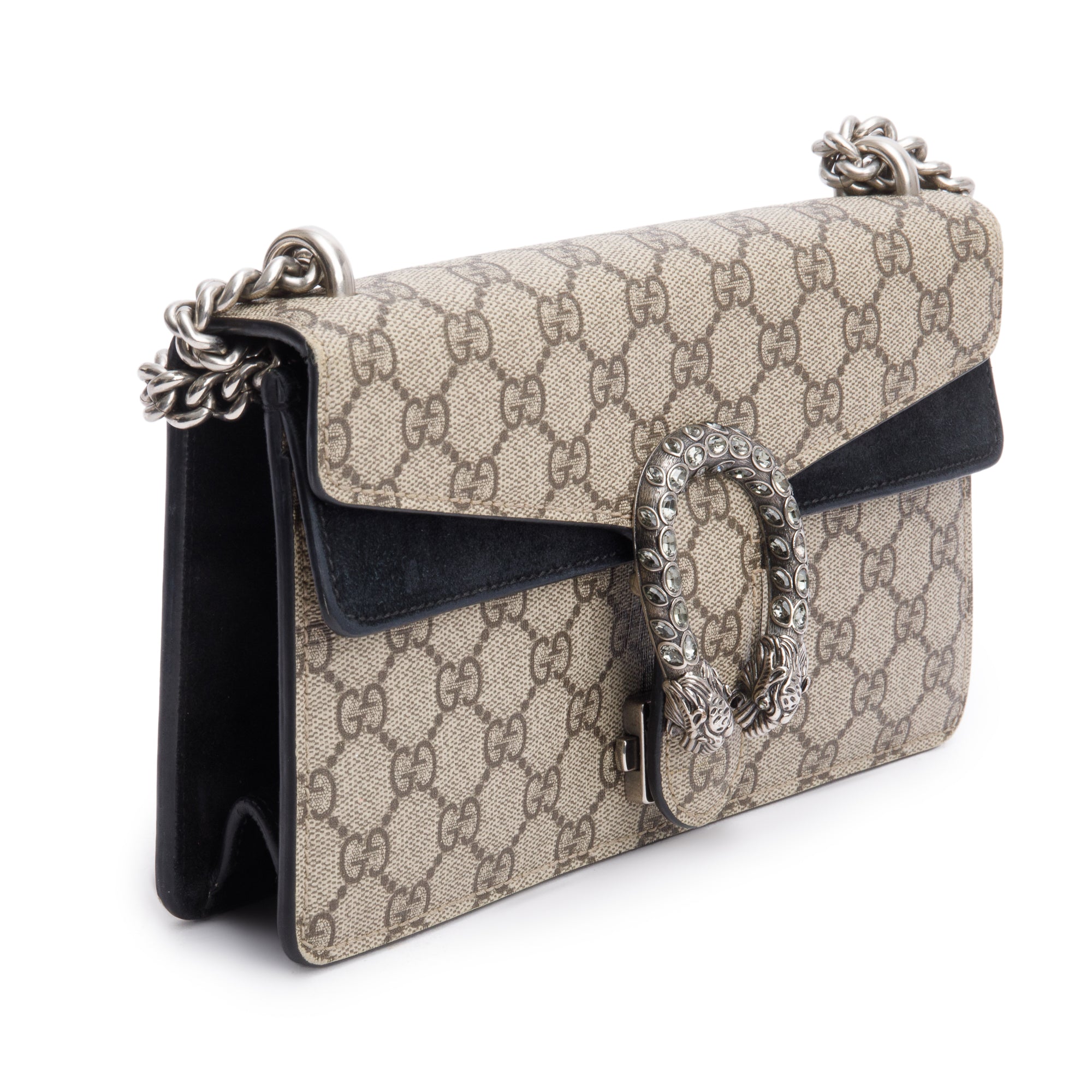 Gucci GG Supreme Black Suede Small Dionysus Shoulder Bag