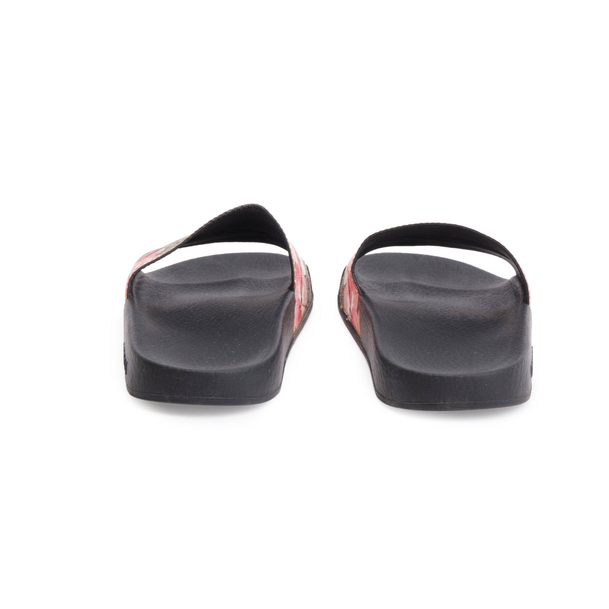 Gucci GG Supreme Blooms Canvas Black Rubber Slide Sandals, Size 37 w/ Box