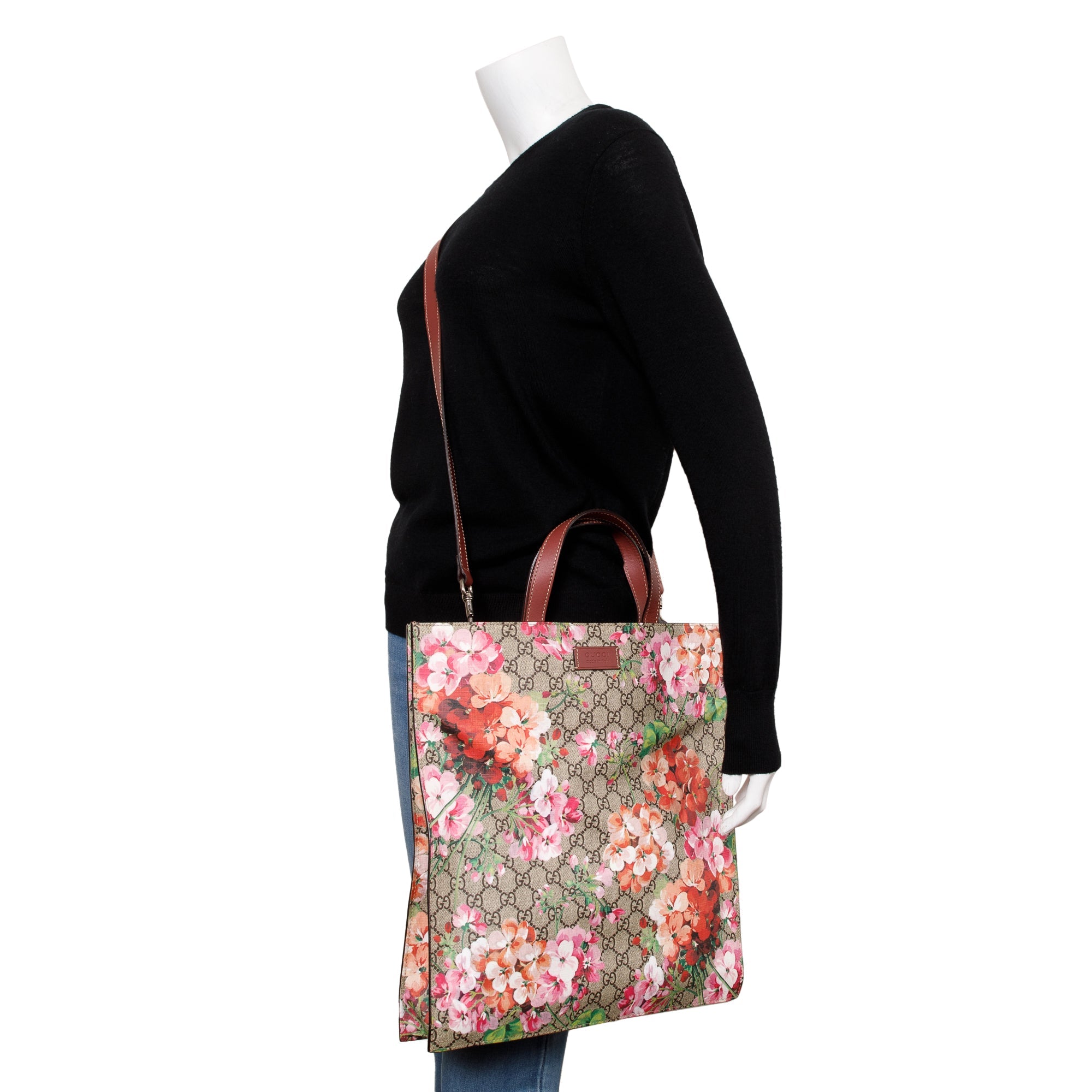 Gucci GG Supreme Blooms Canvas Soft Vertical Tote w/ Strap