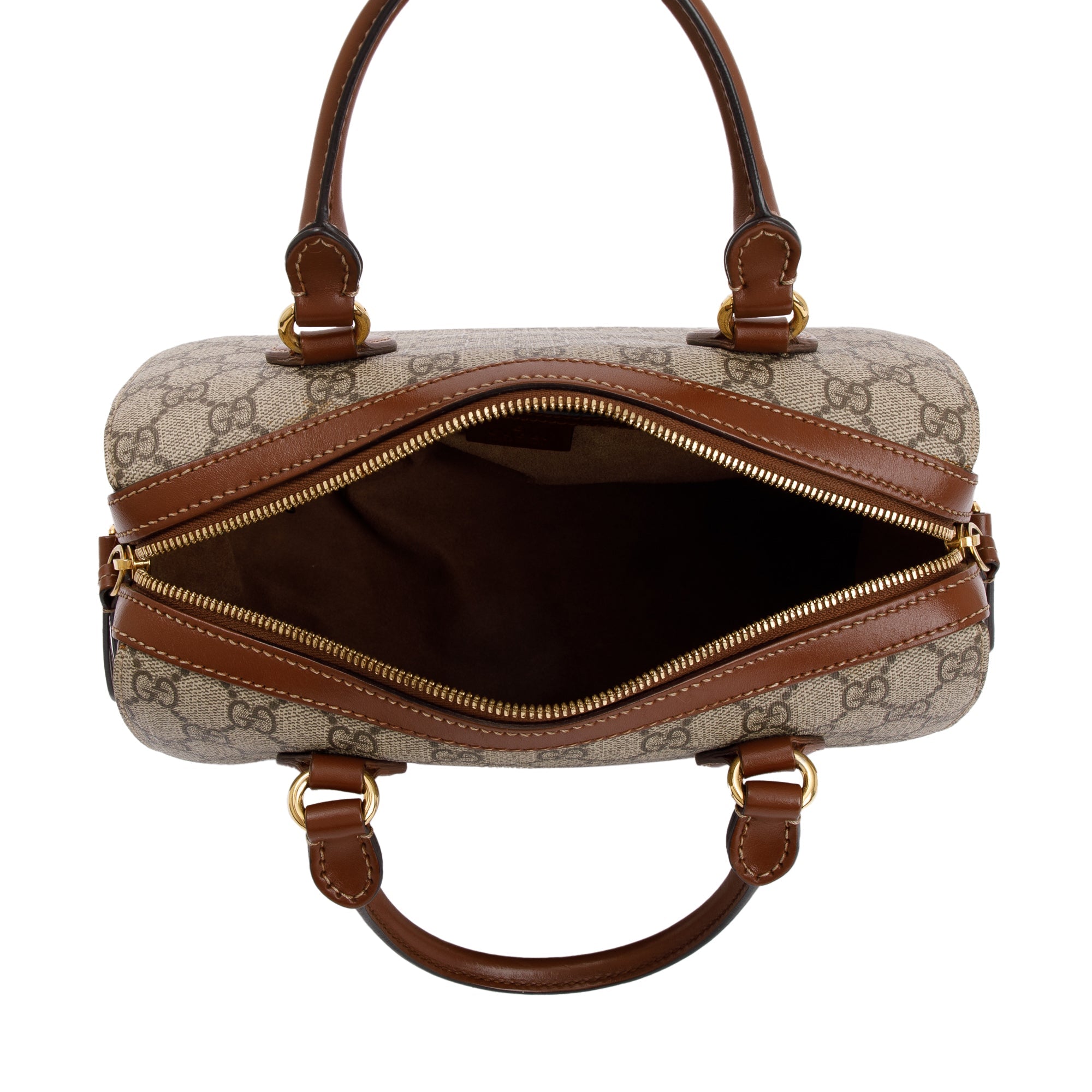 Gucci GG Supreme Brown Leather Small Boston Bag w/ Strap